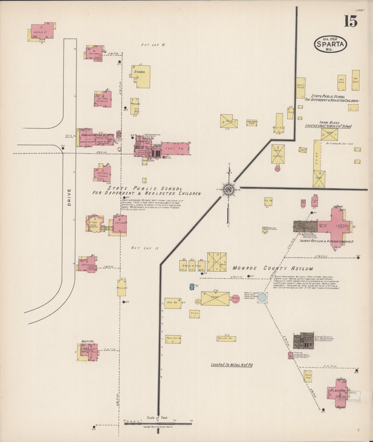 Sanborn Fire Insurance Map from Sparta, Monroe County, Wisconsin (1922), Sheet #0015 - Historic Sanborn Fire Insurance Map Print, vintage old map wall art, antique decor, genealogy gift, Wisconsin Wisconsin map