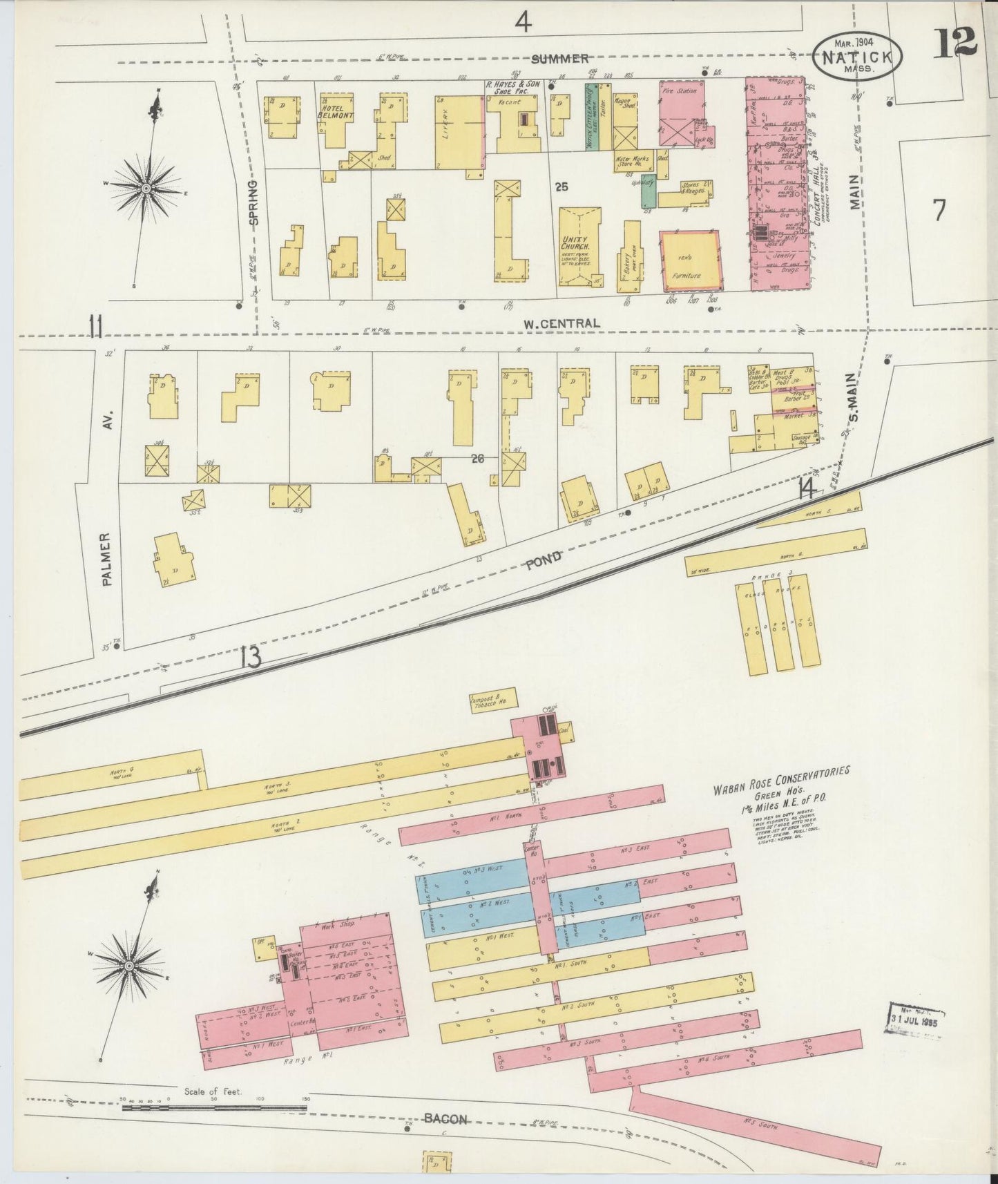 Sanborn Fire Insurance Map from Natick, Middlesex County, Massachusetts (1904), Sheet #0012 - Historic Sanborn Fire Insurance Map Print, vintage old map wall art, antique decor, genealogy gift, Massachusetts Massachusetts map