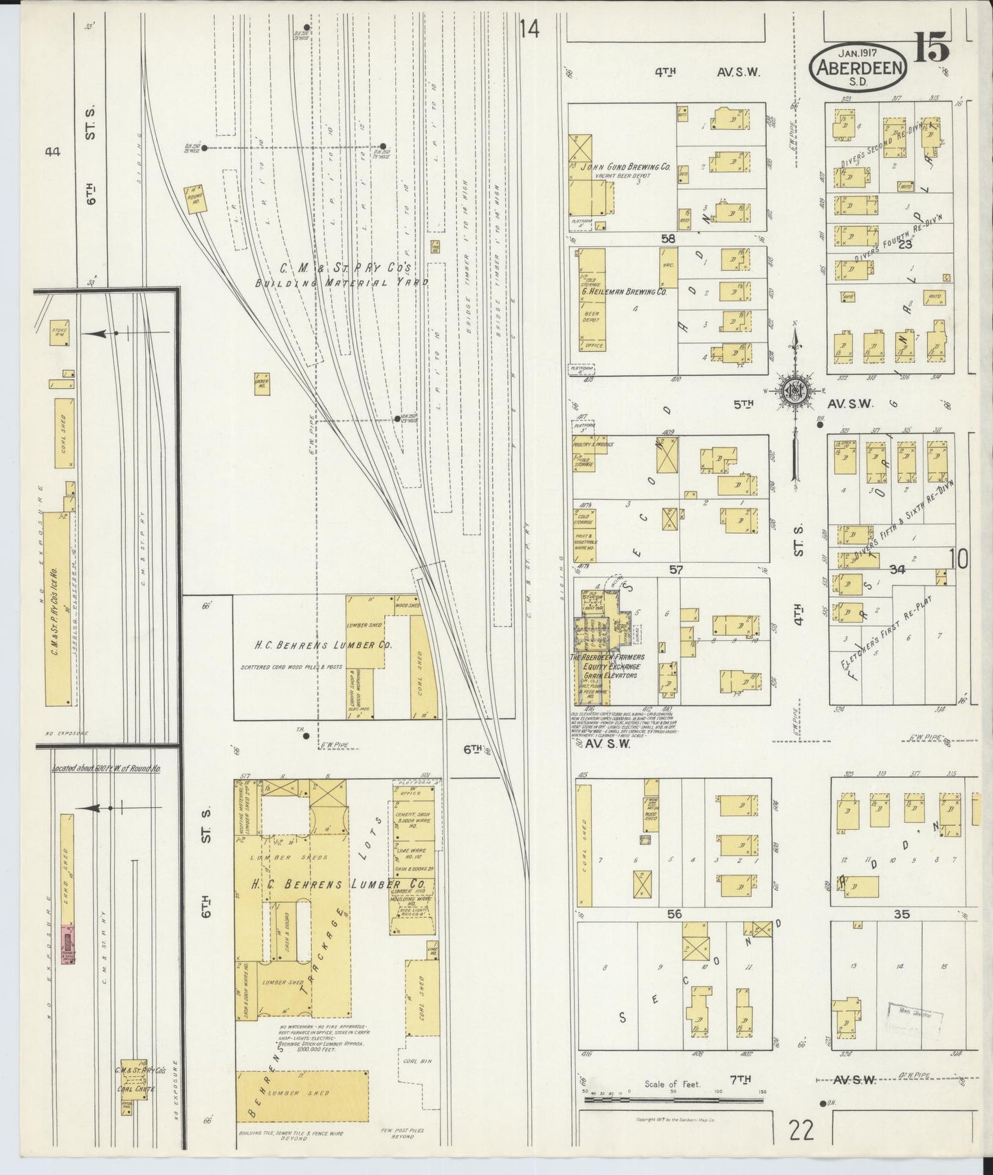 Sanborn Fire Insurance Map from Aberdeen, Brown County, South Dakota (1917), Sheet #0015 - Historic Sanborn Fire Insurance Map Print, vintage old map wall art, antique decor, genealogy gift, South Dakota South Dakota map