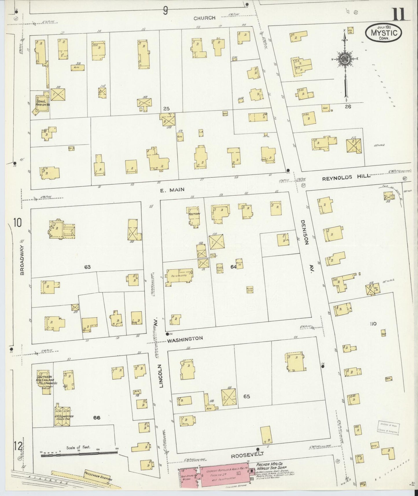 Sanborn Fire Insurance Map from Mystic, New London County, Connecticut (1911), Sheet #0011 - Historic Sanborn Fire Insurance Map Print, vintage old map wall art, antique decor, genealogy gift, Connecticut Connecticut map
