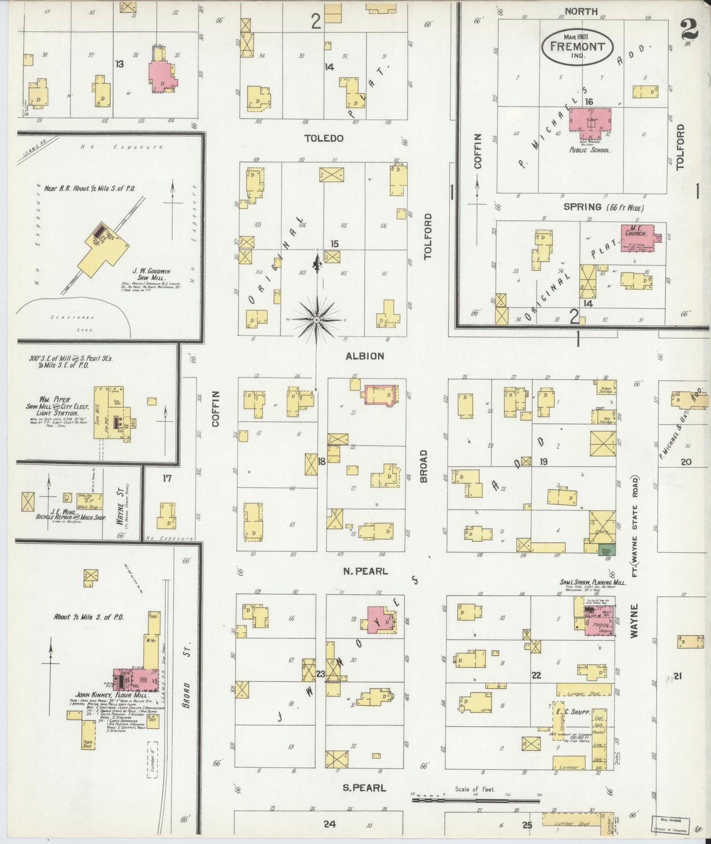 Sanborn Fire Insurance Map from Fremont, Steuben County, Indiana (1901), Sheet #0002 - Complete Map Set gallery image, historic Sanborn map, vintage wall art, Indiana Indiana