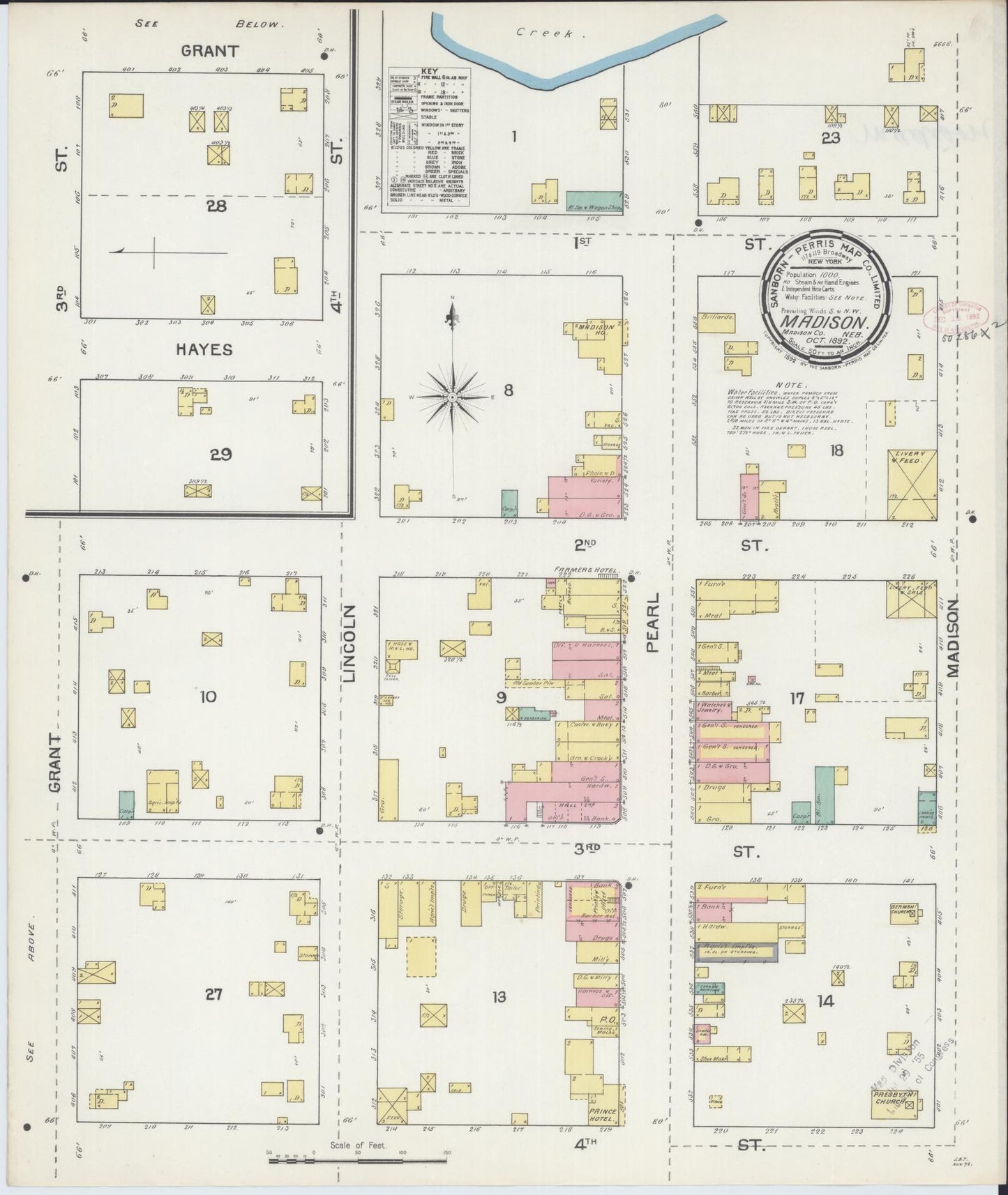Sanborn Fire Insurance Map from Madison, Madison County, Nebraska (1892), Sheet #0001 - Historic Sanborn Fire Insurance Map Print, vintage old map wall art, antique decor, genealogy gift, Nebraska Nebraska map