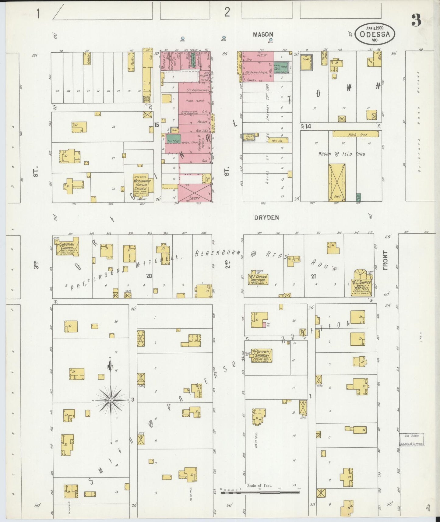Sanborn Fire Insurance Map from Odessa, Lafayette County, Missouri (1900), Sheet #0003 - Complete Map Set gallery image, historic Sanborn map, vintage wall art, Missouri Missouri