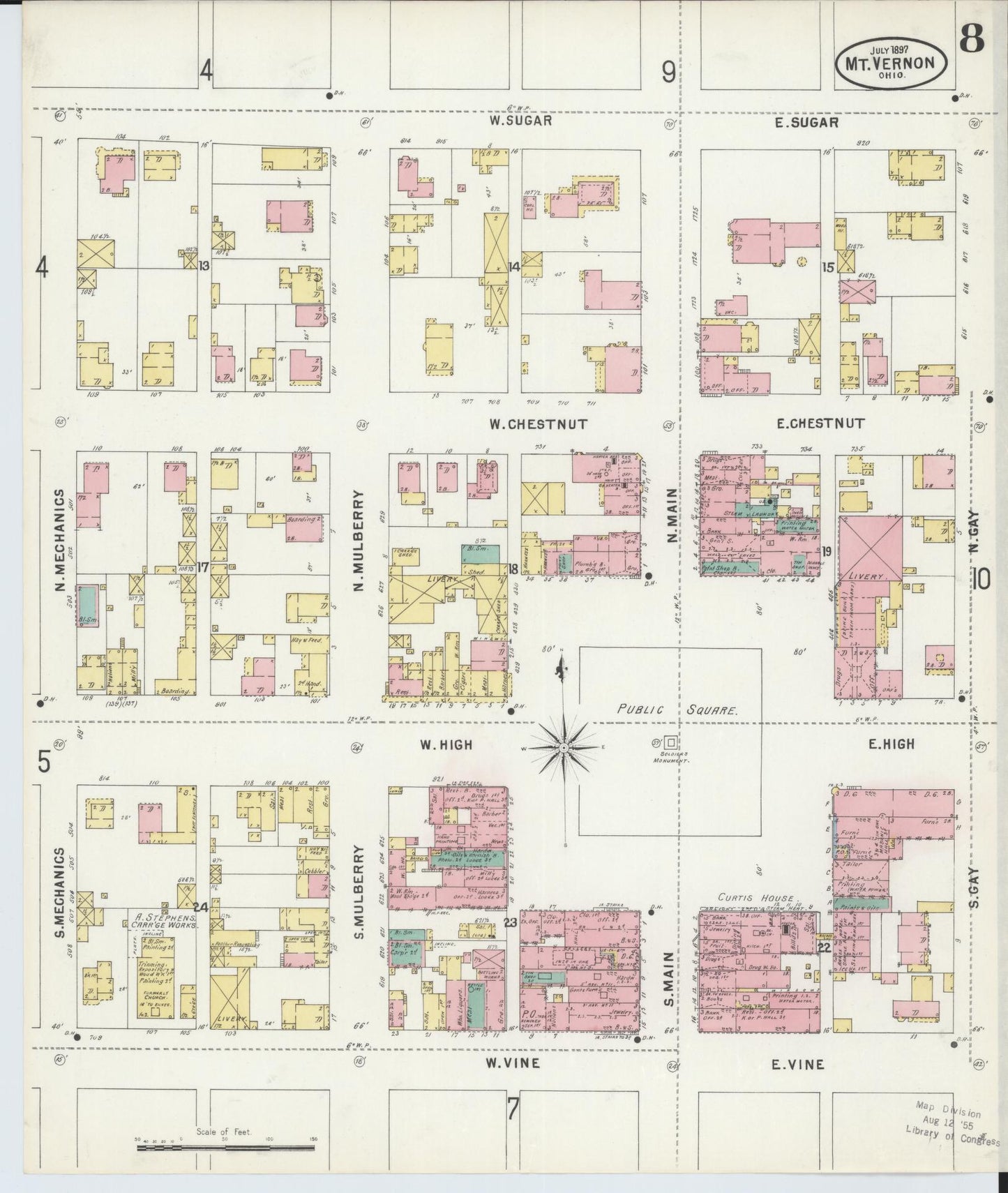 Sanborn Fire Insurance Map from Mount Vernon, Knox County, Ohio (1897), Sheet #0008 - Historic Sanborn Fire Insurance Map Print, vintage old map wall art, antique decor, genealogy gift, Ohio Ohio map