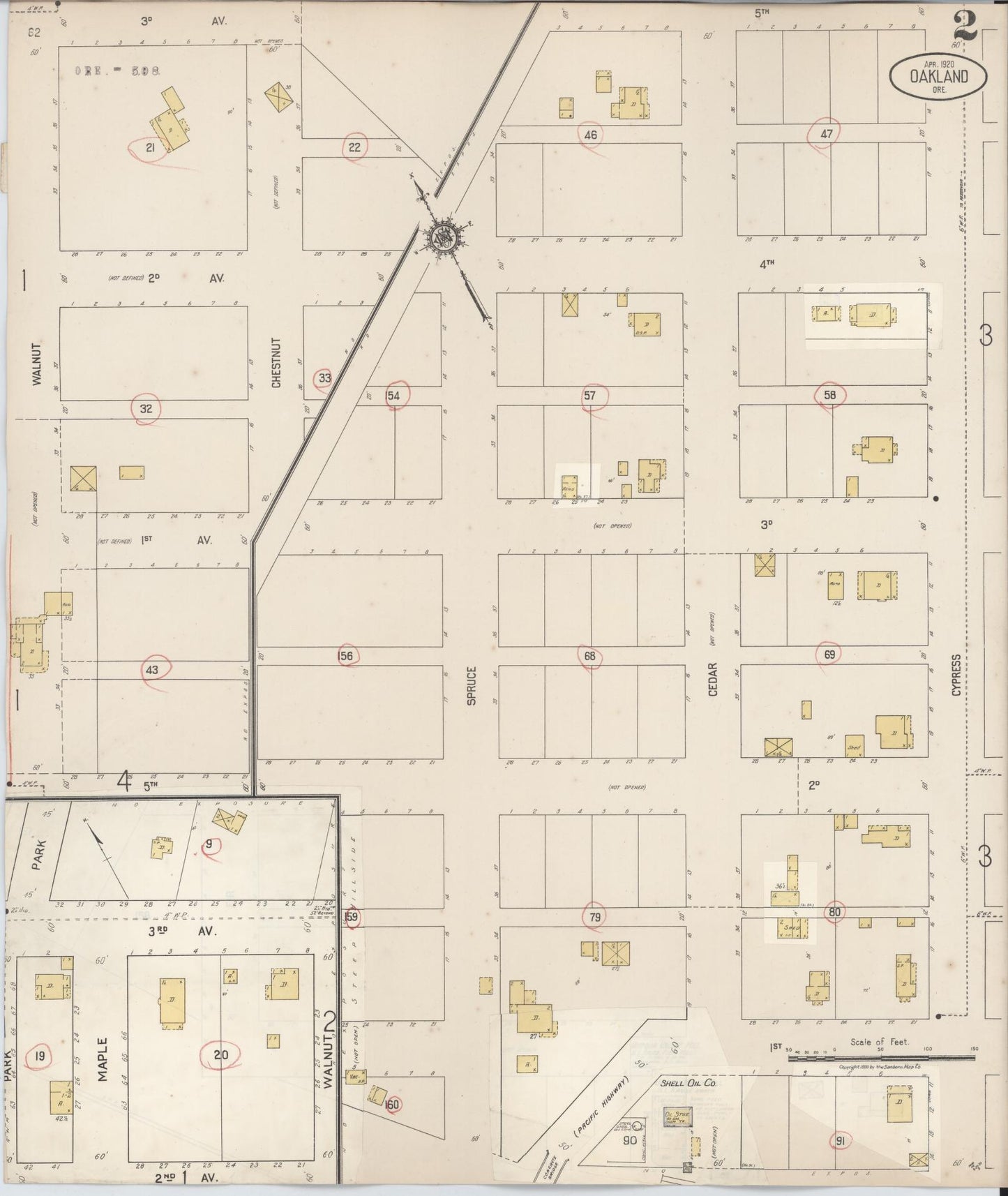 Sanborn Fire Insurance Map from Oakland, Douglas County, Oregon (1931), Sheet #0002 - Historic Sanborn Fire Insurance Map Print, vintage old map wall art, antique decor, genealogy gift, Oregon Oregon map