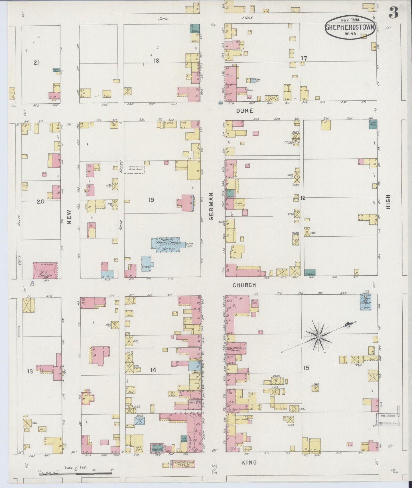 Sanborn Fire Insurance Map from Shepherdstown, Jefferson County, West Virginia (1894), Sheet #0003 - Complete Map Set gallery image, historic Sanborn map, vintage wall art, West Virginia West Virginia