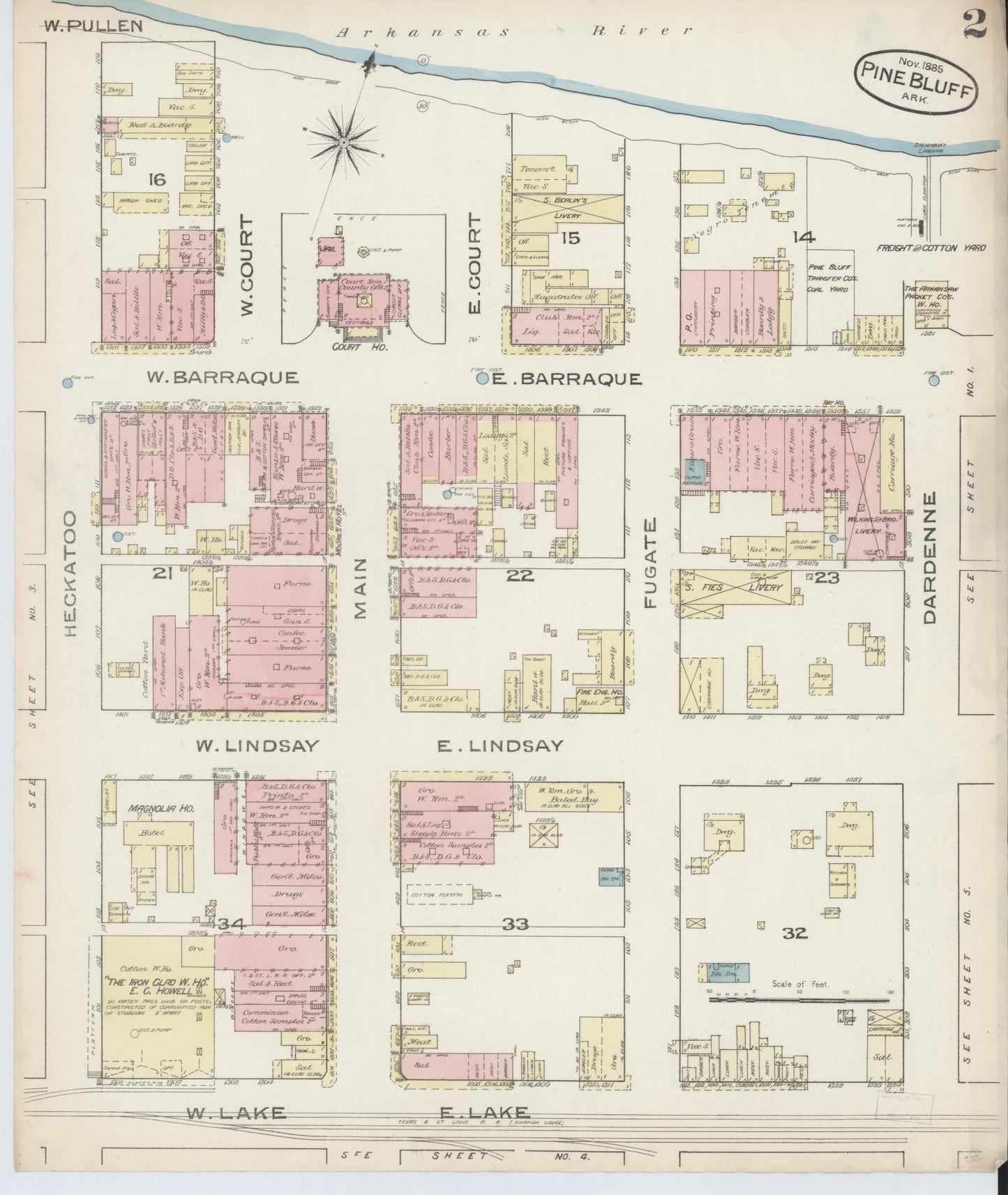 Sanborn Fire Insurance Map from Pine Bluff, Jefferson County, Arkansas (1885), Sheet #0002 - Historic Sanborn Fire Insurance Map Print, vintage old map wall art, antique decor, genealogy gift, Arkansas Arkansas map
