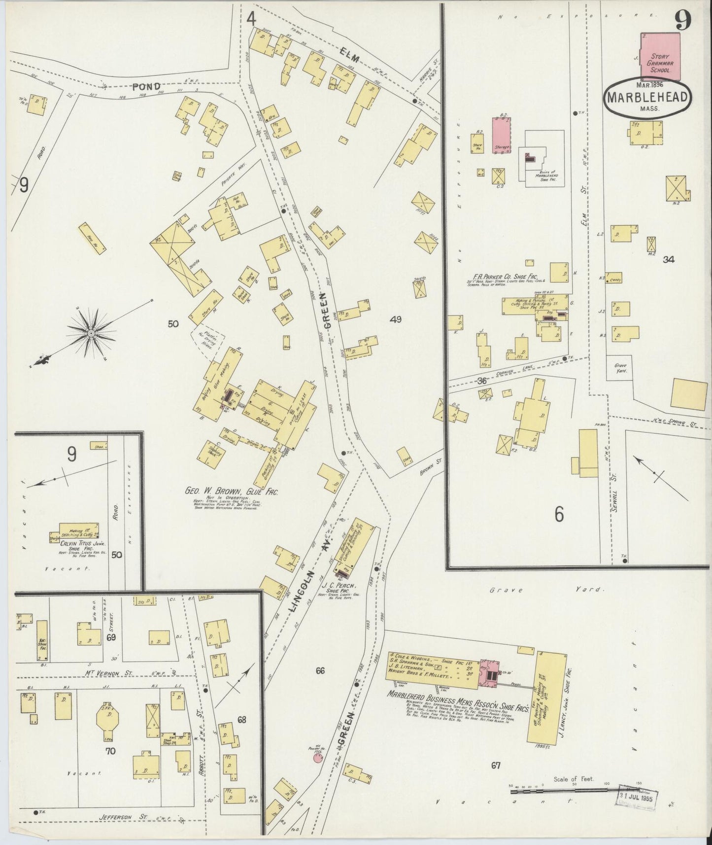 Sanborn Fire Insurance Map from Marblehead, Essex County, Massachusetts (1896), Sheet #0009 - Historic Sanborn Fire Insurance Map Print, vintage old map wall art, antique decor, genealogy gift, Massachusetts Massachusetts map