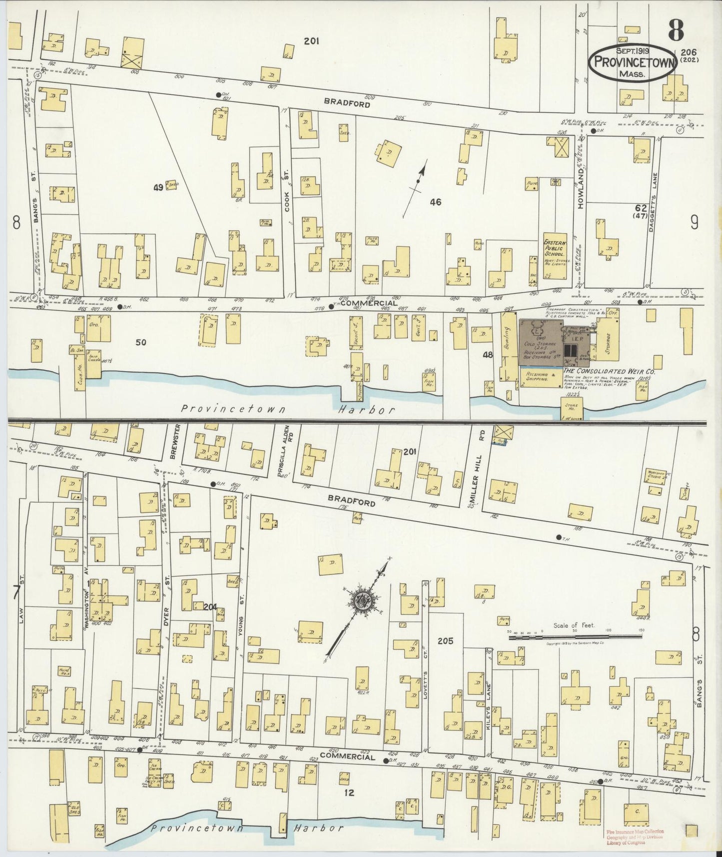 Sanborn Fire Insurance Map from Provincetown, Barnstable County, Massachusetts (1919), Sheet #0008 - Historic Sanborn Fire Insurance Map Print, vintage old map wall art, antique decor, genealogy gift, Massachusetts Massachusetts map