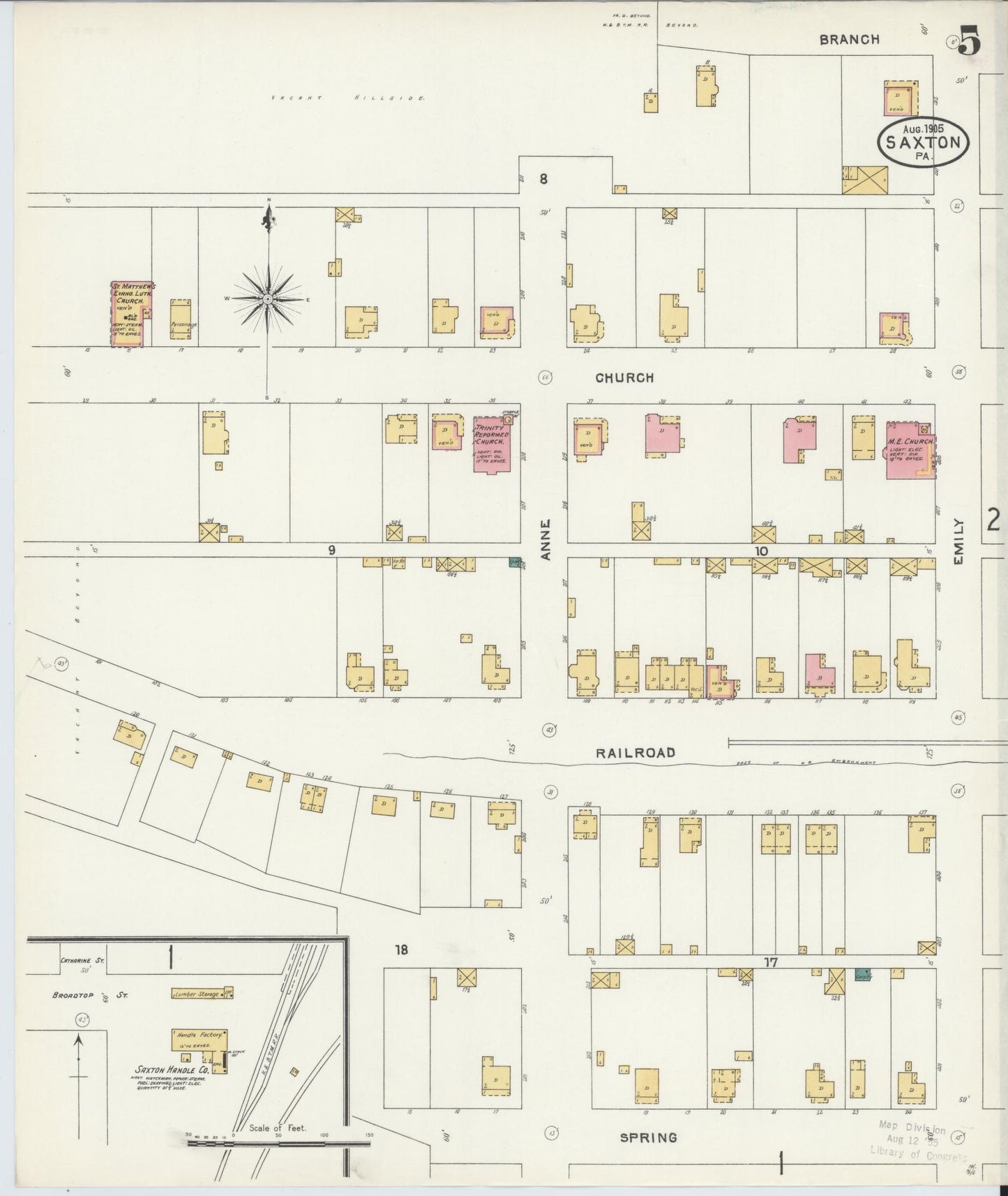 Sanborn Fire Insurance Map from Saxton, Bedford County, Pennsylvania (1905), Sheet #0005 - Complete Map Set gallery image, historic Sanborn map, vintage wall art, Pennsylvania Pennsylvania