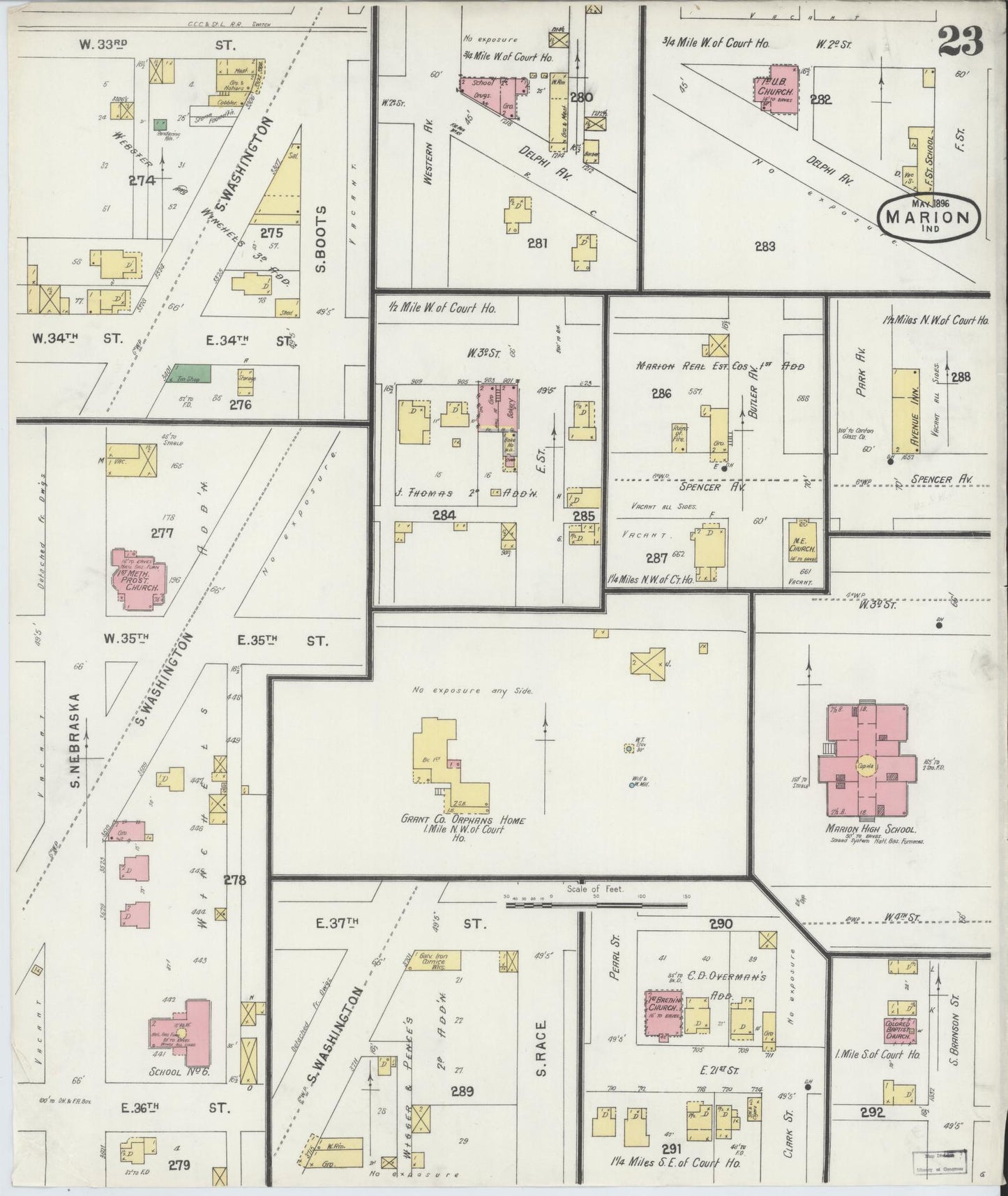 Sanborn Fire Insurance Map from Marion, Grant County, Indiana (1896), Sheet #0023 - Complete Map Set gallery image, historic Sanborn map, vintage wall art, Indiana Indiana
