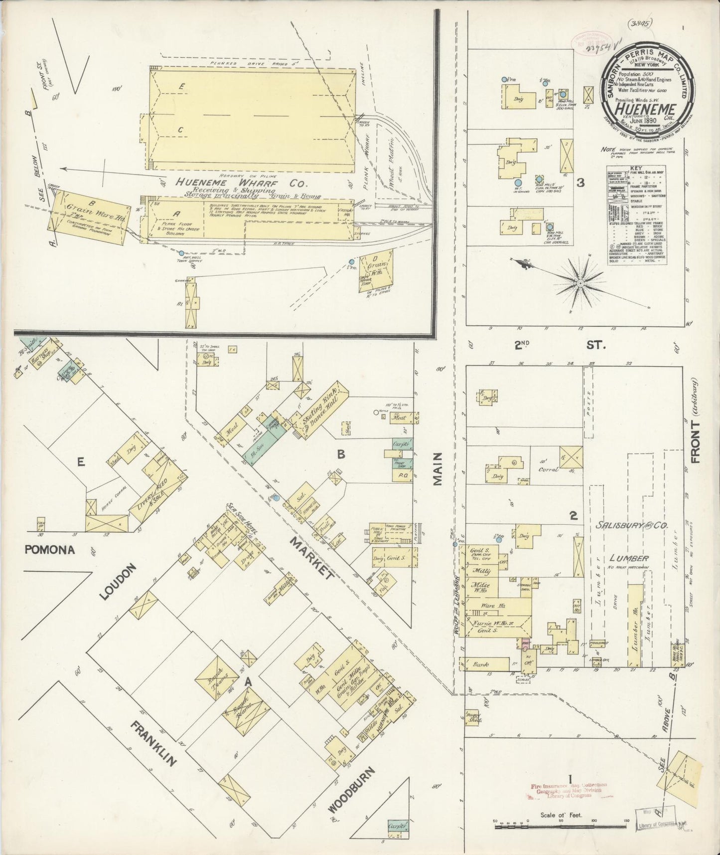 Sanborn Fire Insurance Map from Hueneme, Ventura County, California (1890), Sheet #0001 - Historic Sanborn Fire Insurance Map Print, vintage old map wall art, antique decor, genealogy gift, California California map