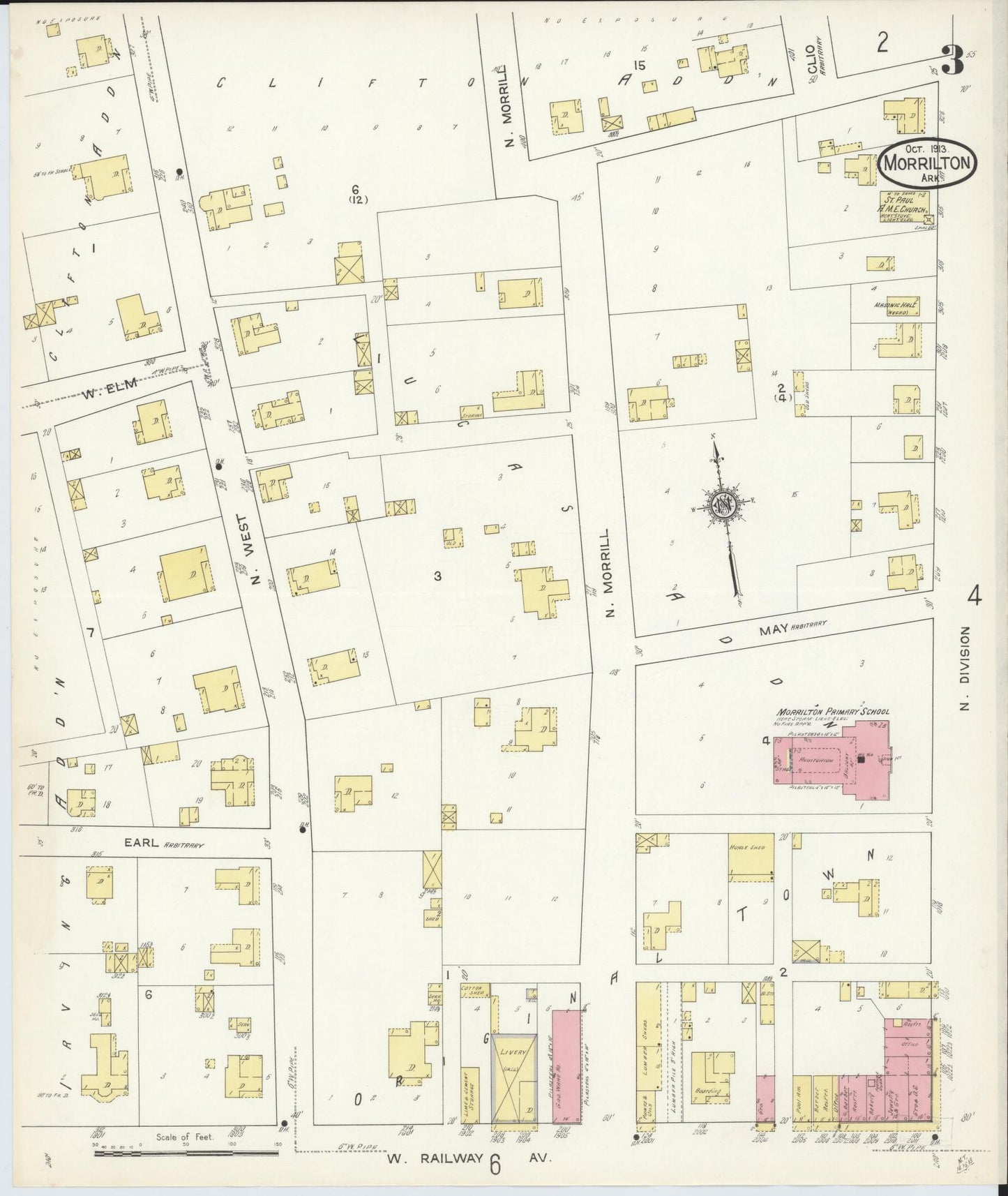 Sanborn Fire Insurance Map from Morrilton, Conway County, Arkansas (1913), Sheet #0003 - Historic Sanborn Fire Insurance Map Print, vintage old map wall art, antique decor, genealogy gift, Arkansas Arkansas map