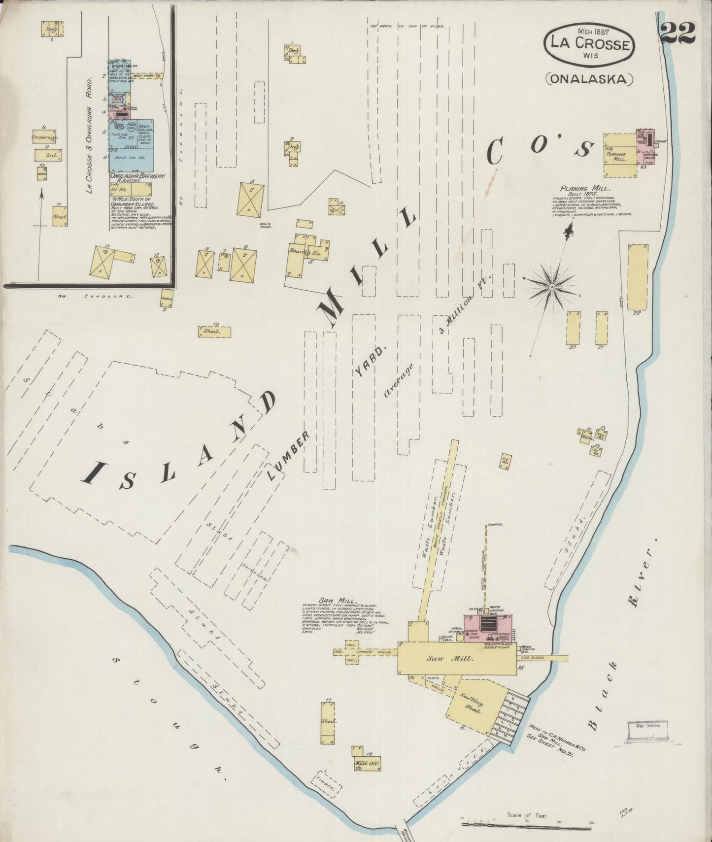 Sanborn Fire Insurance Map from La Crosse, La Crosse County, Wisconsin (1887), Sheet #0022 - Complete Map Set gallery image, historic Sanborn map, vintage wall art, Wisconsin Wisconsin
