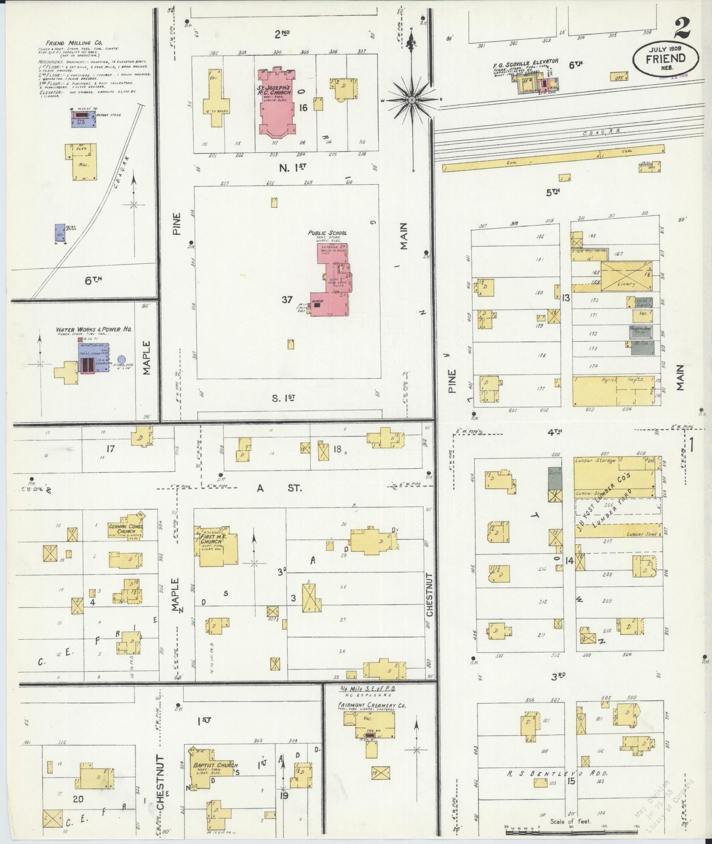 Sanborn Fire Insurance Map from Friend, Saline County, Nebraska (1909), Sheet #0002 - Historic Sanborn Fire Insurance Map Print, vintage old map wall art, antique decor, genealogy gift, Nebraska Nebraska map