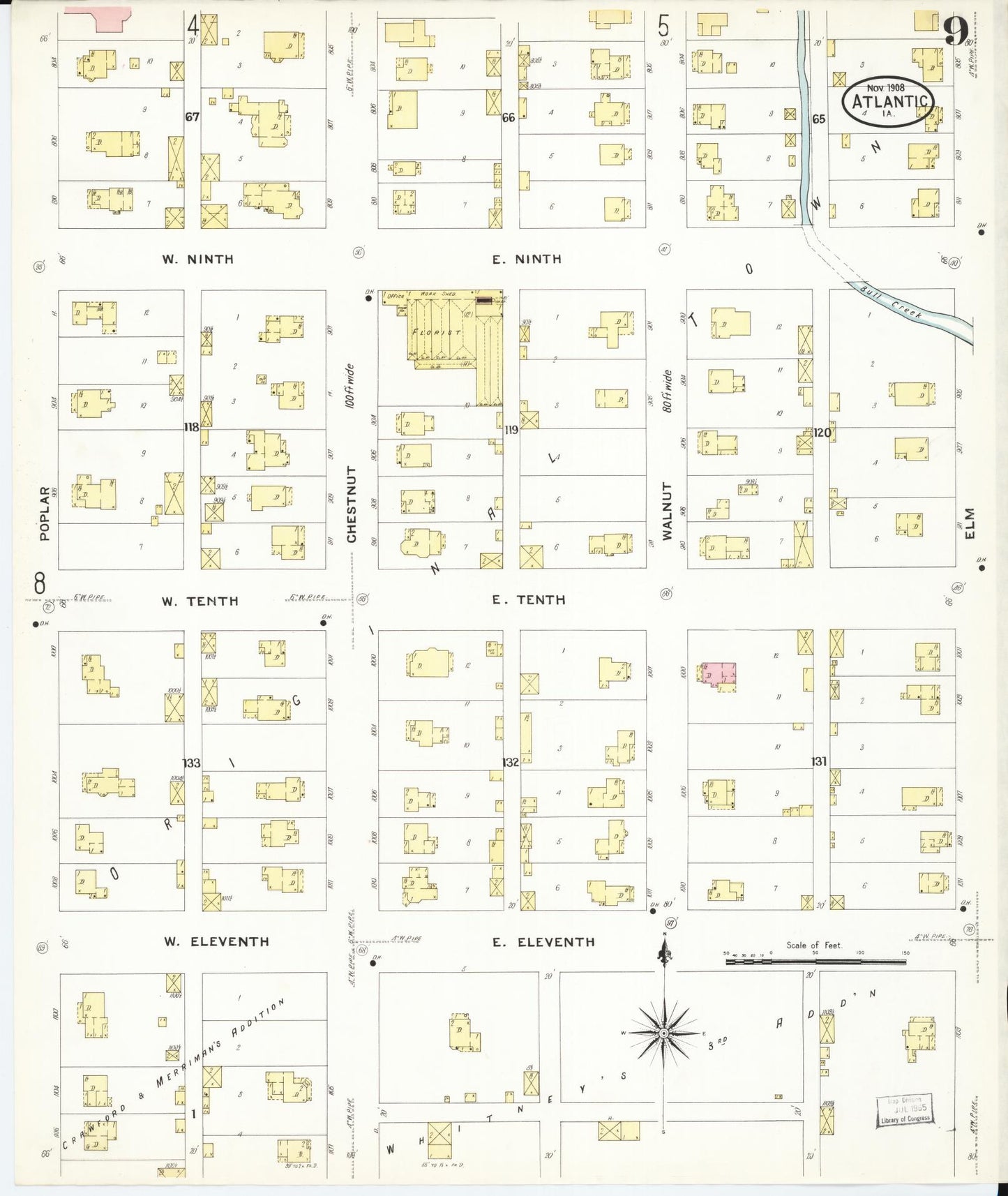 Sanborn Fire Insurance Map from Atlantic, Cass County, Iowa (1908), Sheet #0009 - Historic Sanborn Fire Insurance Map Print, vintage old map wall art