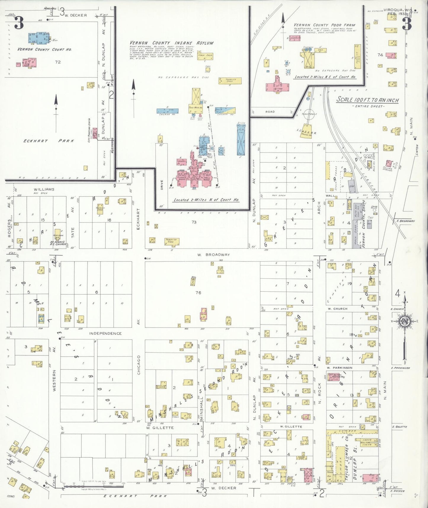 Sanborn Fire Insurance Map from Viroqua, Vernon County, Wisconsin (1933), Sheet #0003 - Historic Sanborn Fire Insurance Map Print, vintage old map wall art, antique decor, genealogy gift, Wisconsin Wisconsin map