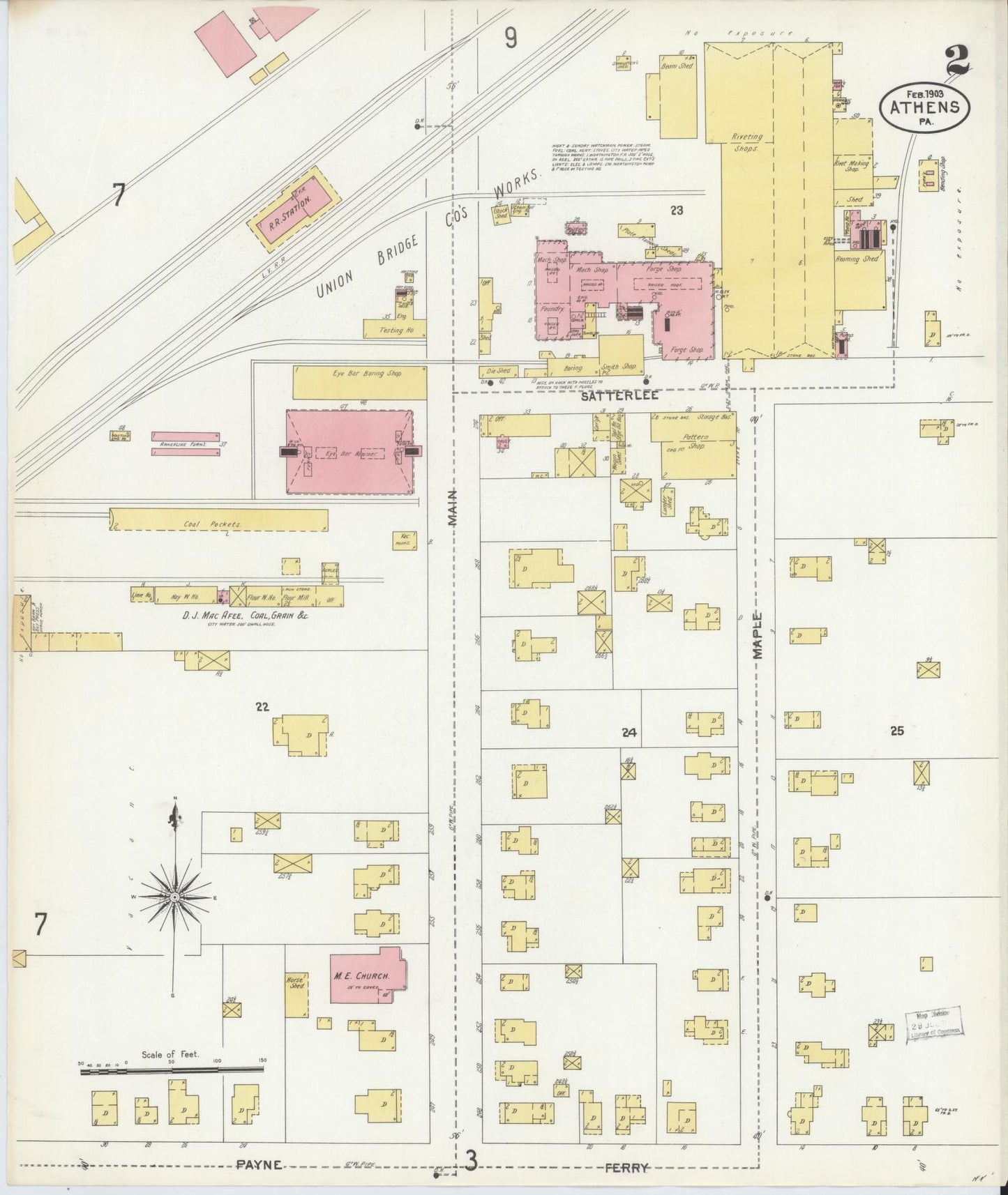 Sanborn Fire Insurance Map from Athens, Bradford County, Pennsylvania (1903), Sheet #0002 - Historic Sanborn Fire Insurance Map Print, vintage old map wall art, antique decor, genealogy gift, Pennsylvania Pennsylvania map