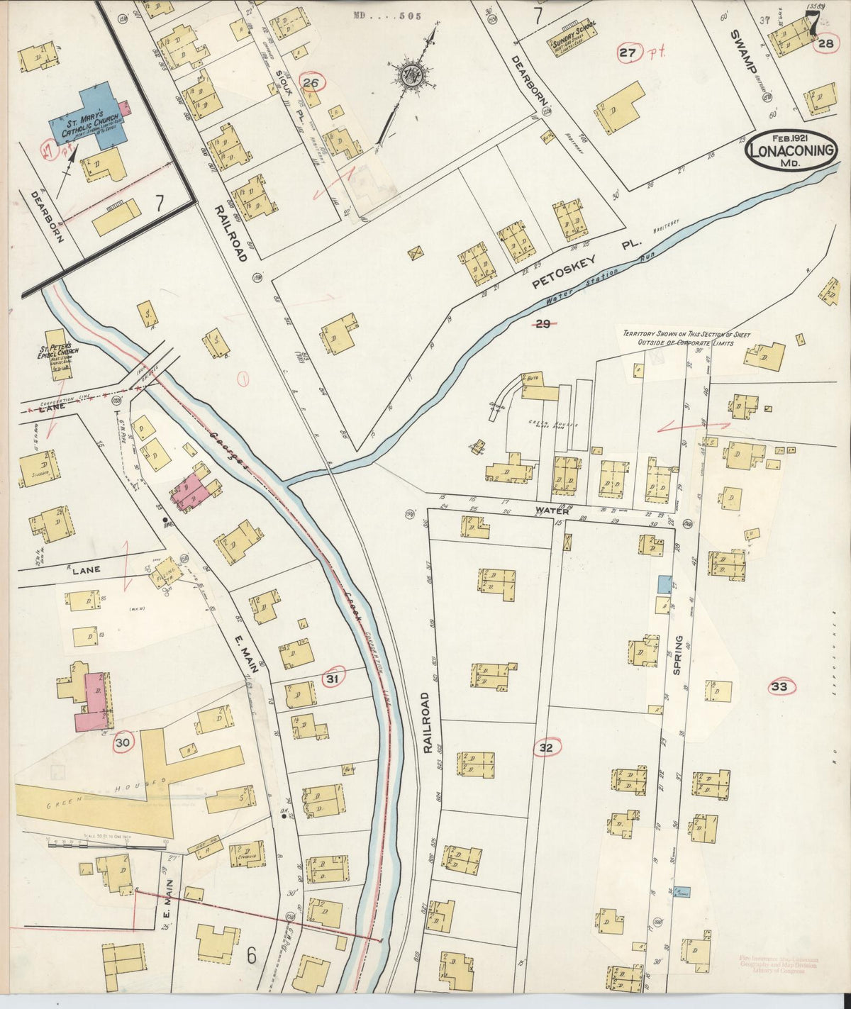 Sanborn Fire Insurance Map from Lonaconing, Allegany County, Maryland (1943), Sheet #0007 - Historic Sanborn Fire Insurance Map Print, vintage old map wall art, antique decor, genealogy gift, Maryland Maryland map