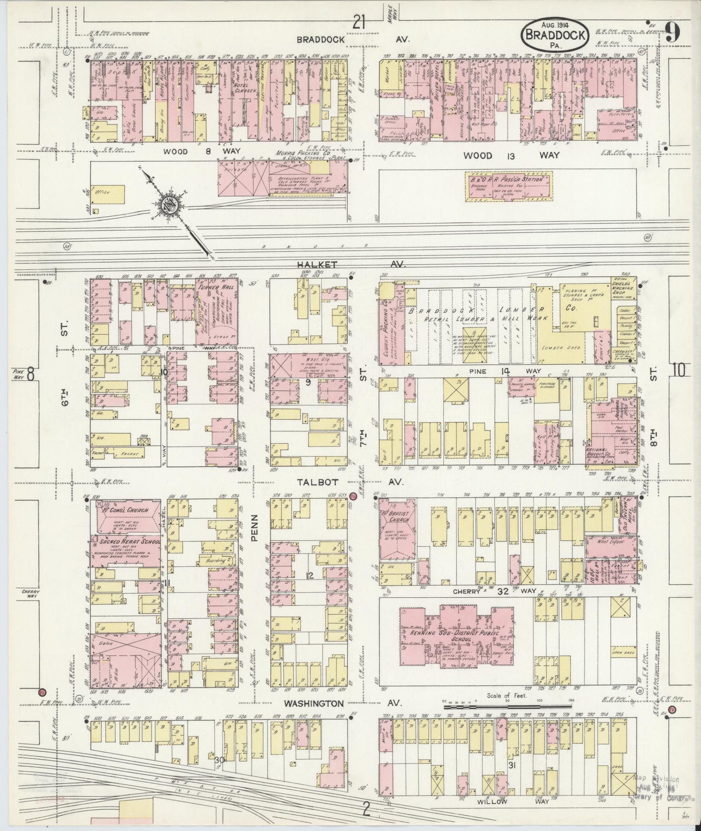 Sanborn Fire Insurance Map from Braddock, Allegheny County, Pennsylvania (1914), Sheet #0009 - Historic Sanborn Fire Insurance Map Print, vintage old map wall art, antique decor, genealogy gift, Pennsylvania Pennsylvania map