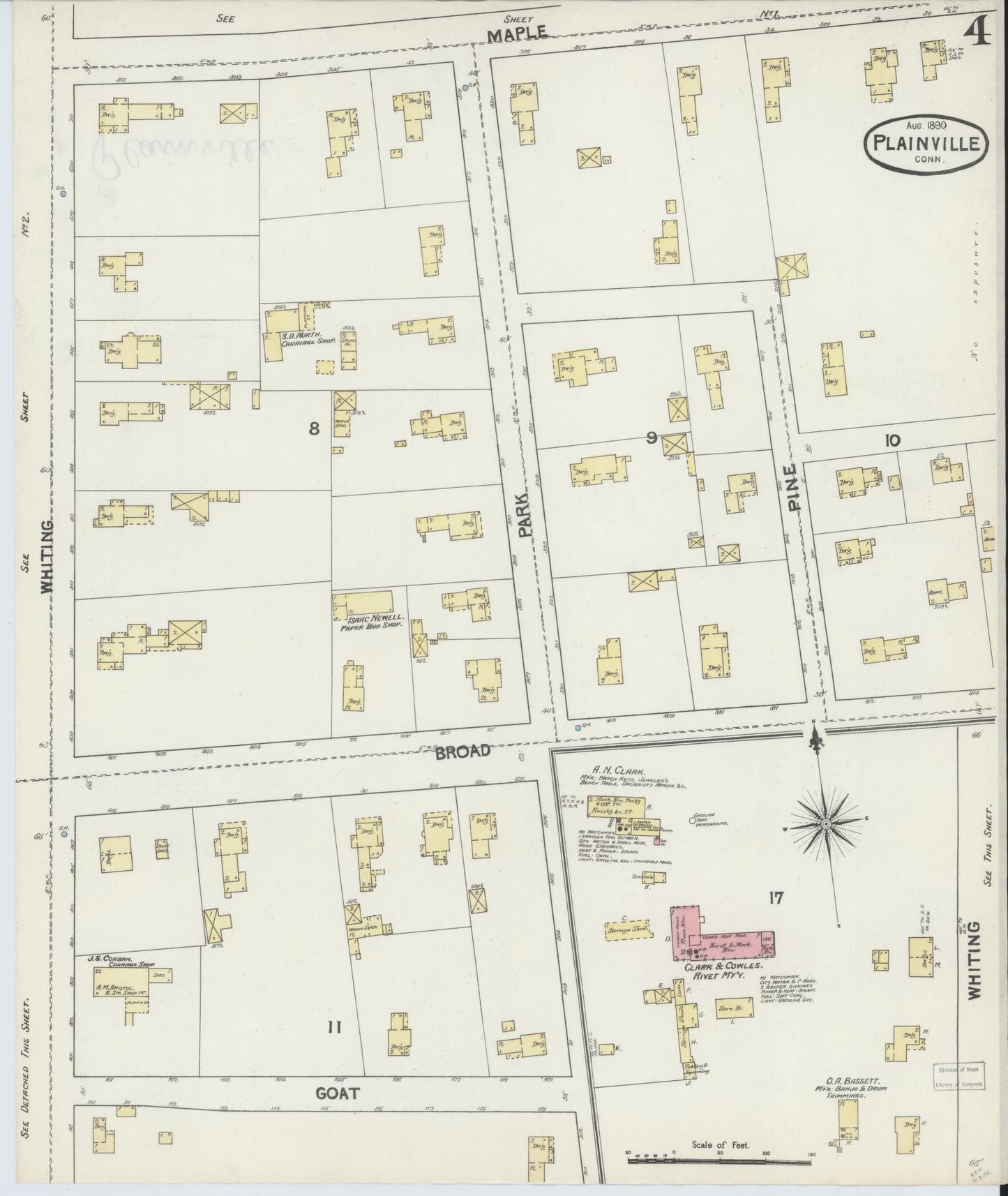 Sanborn Fire Insurance Map from Plainville, Hartford County, Connecticut (1890), Sheet #0004 - Complete Map Set gallery image, historic Sanborn map, vintage wall art, Connecticut Connecticut