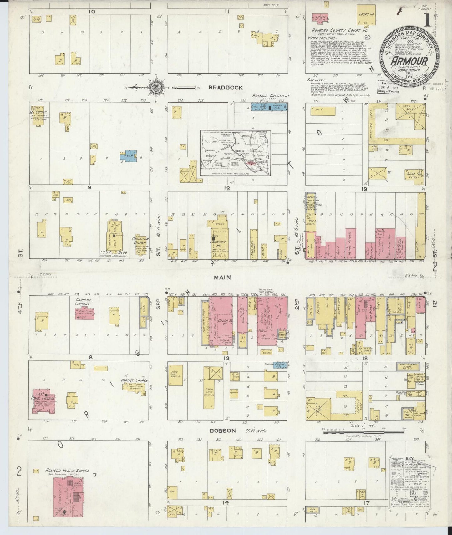 Sanborn Fire Insurance Map from Armour, Douglas County, South Dakota (1917), Sheet #0001 - Historic Sanborn Fire Insurance Map Print, vintage old map wall art, antique decor, genealogy gift, South Dakota South Dakota map