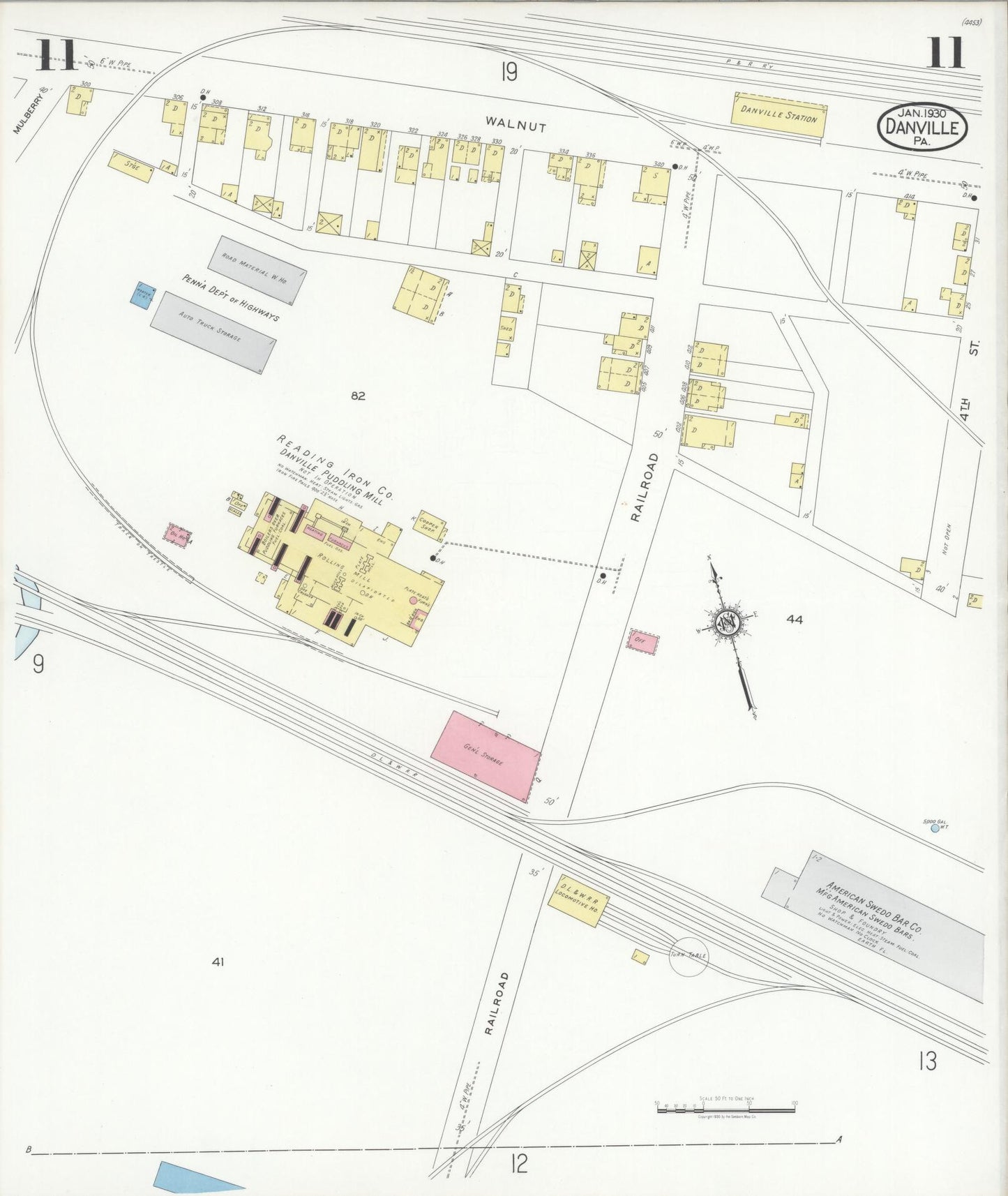 Sanborn Fire Insurance Map from Danville, Montour County, Pennsylvania (1930), Sheet #0011 - Historic Sanborn Fire Insurance Map Print, vintage old map wall art, antique decor, genealogy gift, Pennsylvania Pennsylvania map