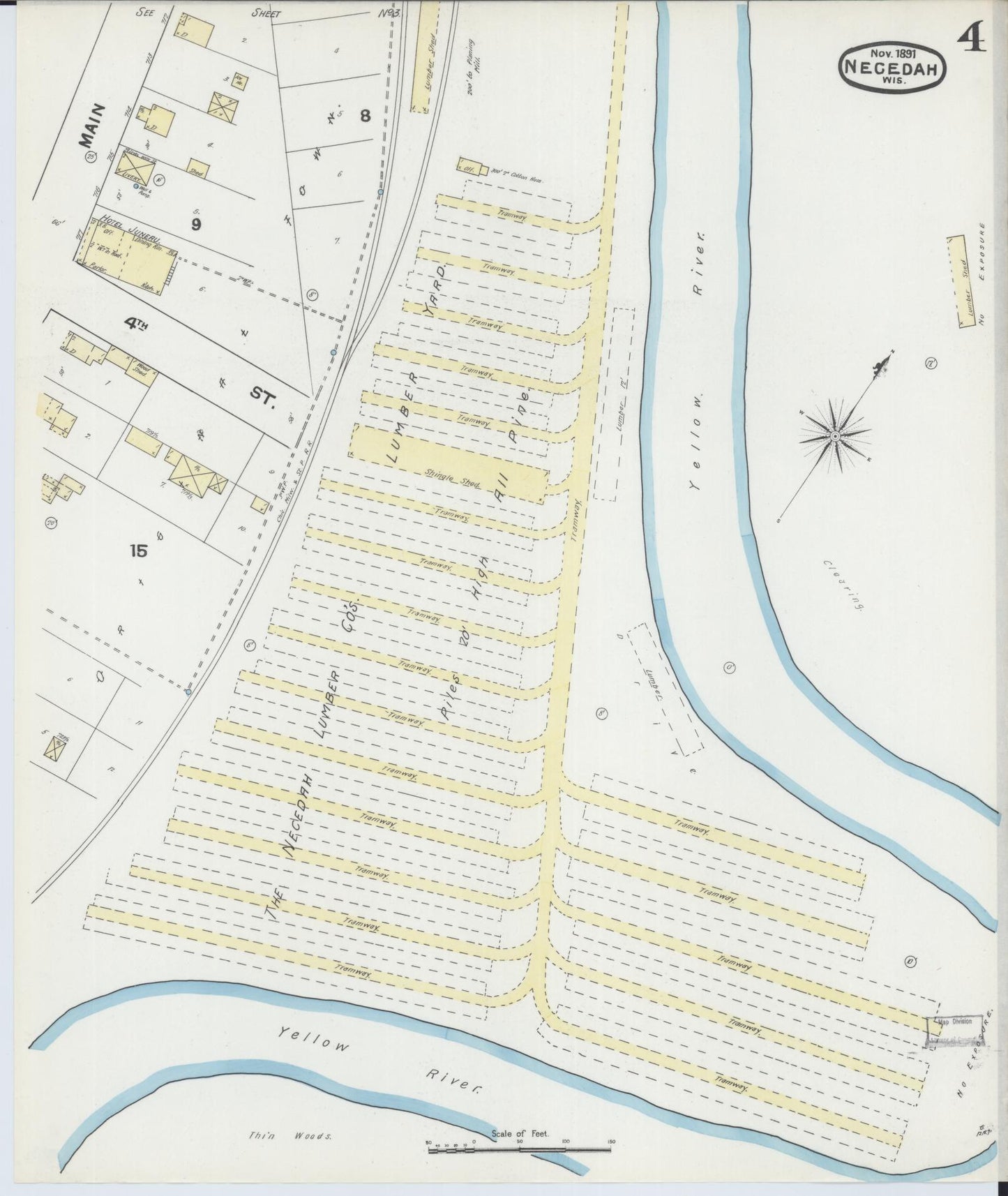 Sanborn Fire Insurance Map from Necedah, Juneau County, Wisconsin (1891), Sheet #0004 - Historic Sanborn Fire Insurance Map Print, vintage old map wall art, antique decor, genealogy gift, Wisconsin Wisconsin map