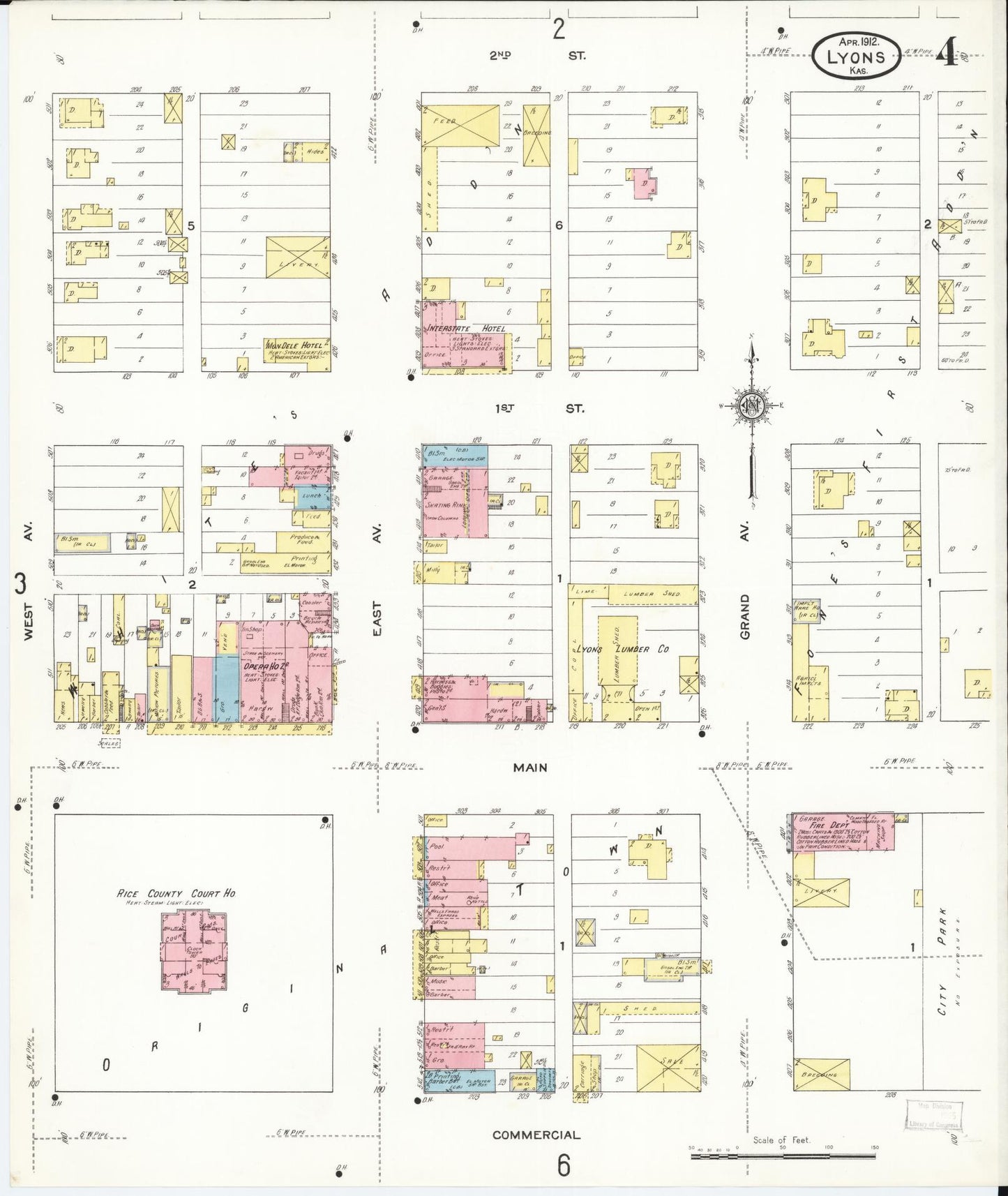 Sanborn Fire Insurance Map from Lyons, Rice County, Kansas (1912), Sheet #0004 - Historic Sanborn Fire Insurance Map Print, vintage old map wall art, antique decor, genealogy gift, Kansas Kansas map