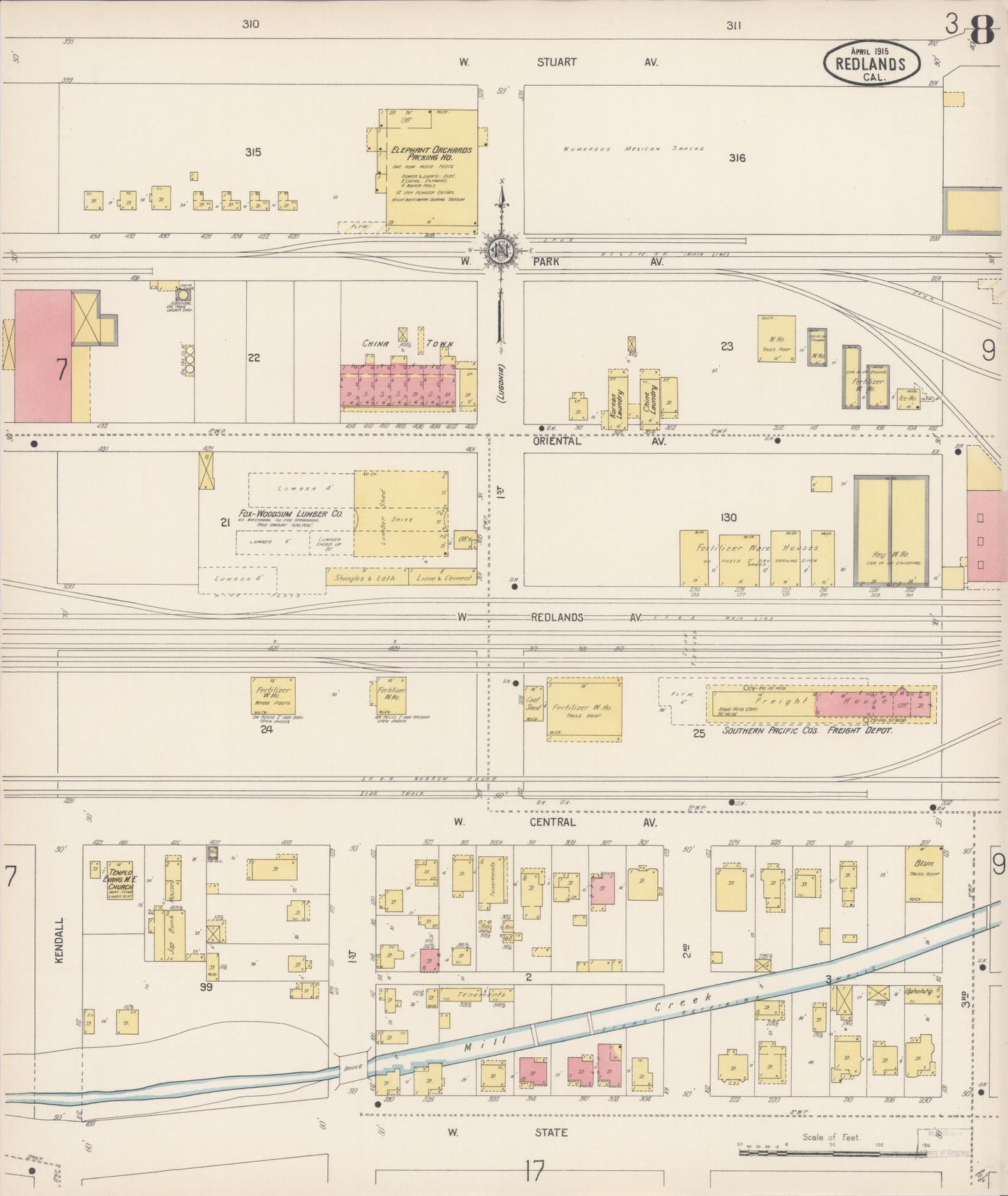 Sanborn Fire Insurance Map from Redlands, San Bernardino County, California (1915), Sheet #0008 - Complete Map Set gallery image, historic Sanborn map, vintage wall art, California California