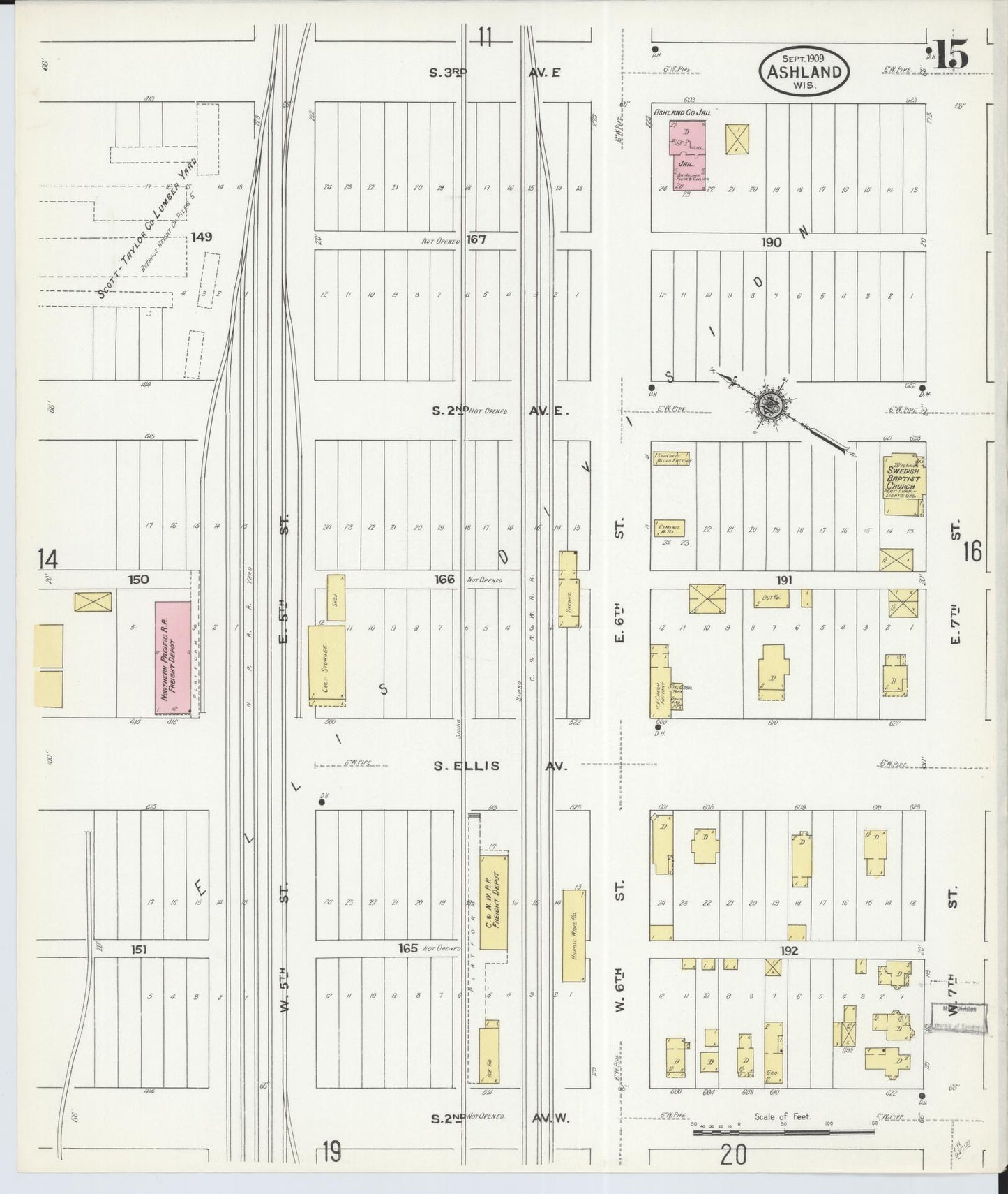 Sanborn Fire Insurance Map from Ashland, Ashland County, Wisconsin (1909), Sheet #0015 - Historic Sanborn Fire Insurance Map Print, vintage old map wall art, antique decor, genealogy gift, Wisconsin Wisconsin map