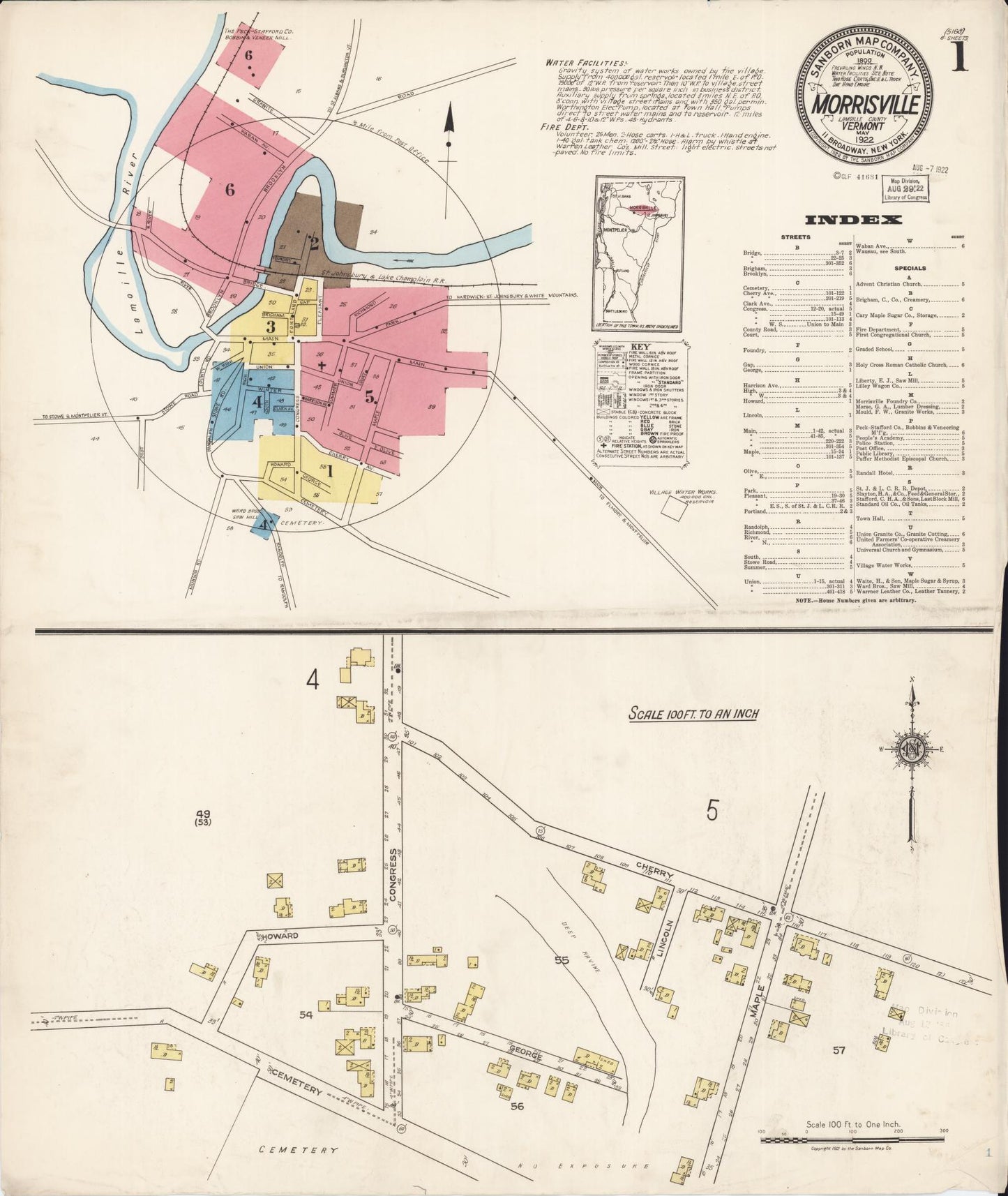 Sanborn Fire Insurance Map from Morrisville, Lamoille County, Vermont. (1922) – Historic Sanborn Fire Insurance Map Print