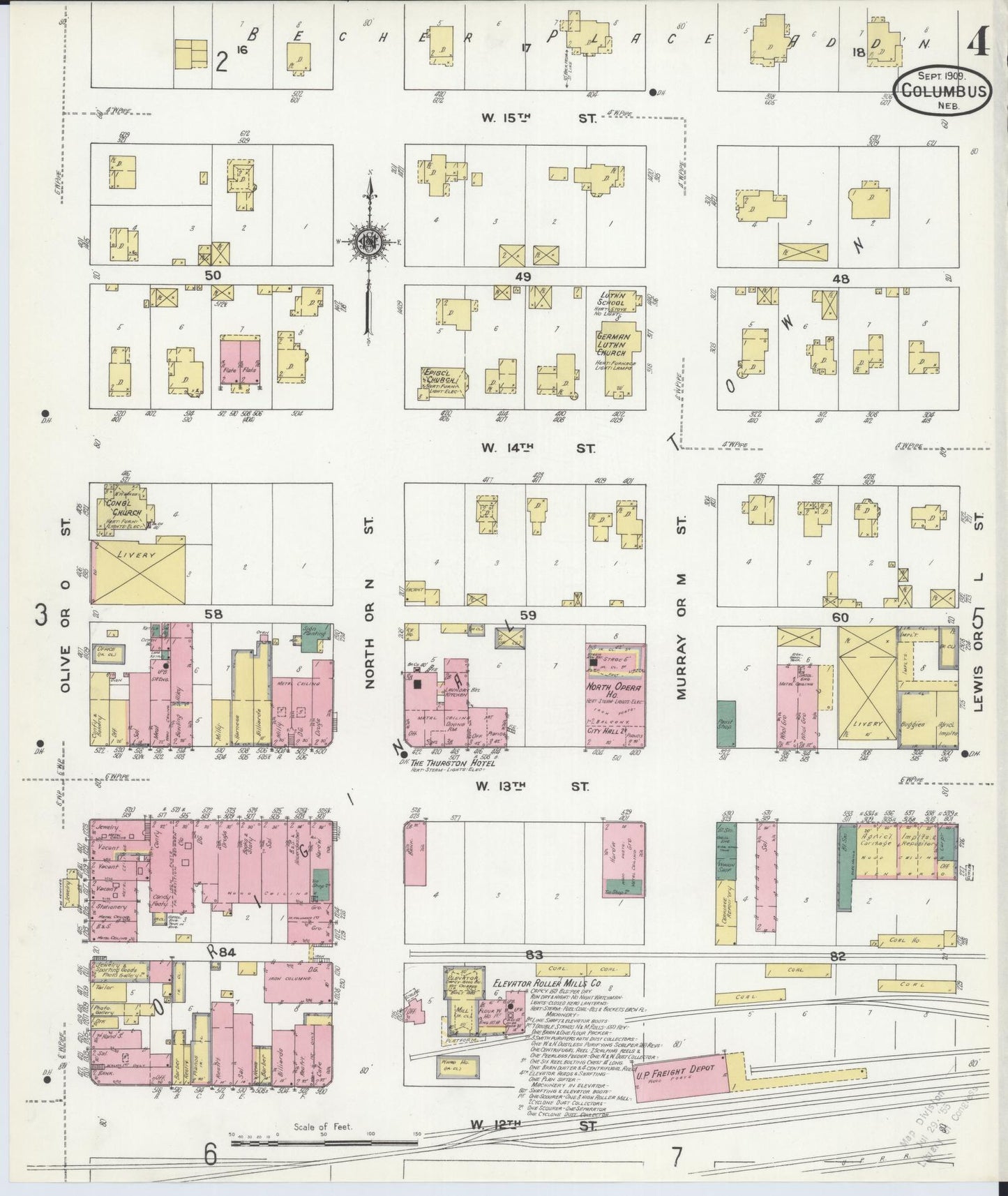Sanborn Fire Insurance Map from Columbus, Platte County, Nebraska (1909), Sheet #0004 - Historic Sanborn Fire Insurance Map Print, vintage old map wall art, antique decor, genealogy gift, Nebraska Nebraska map