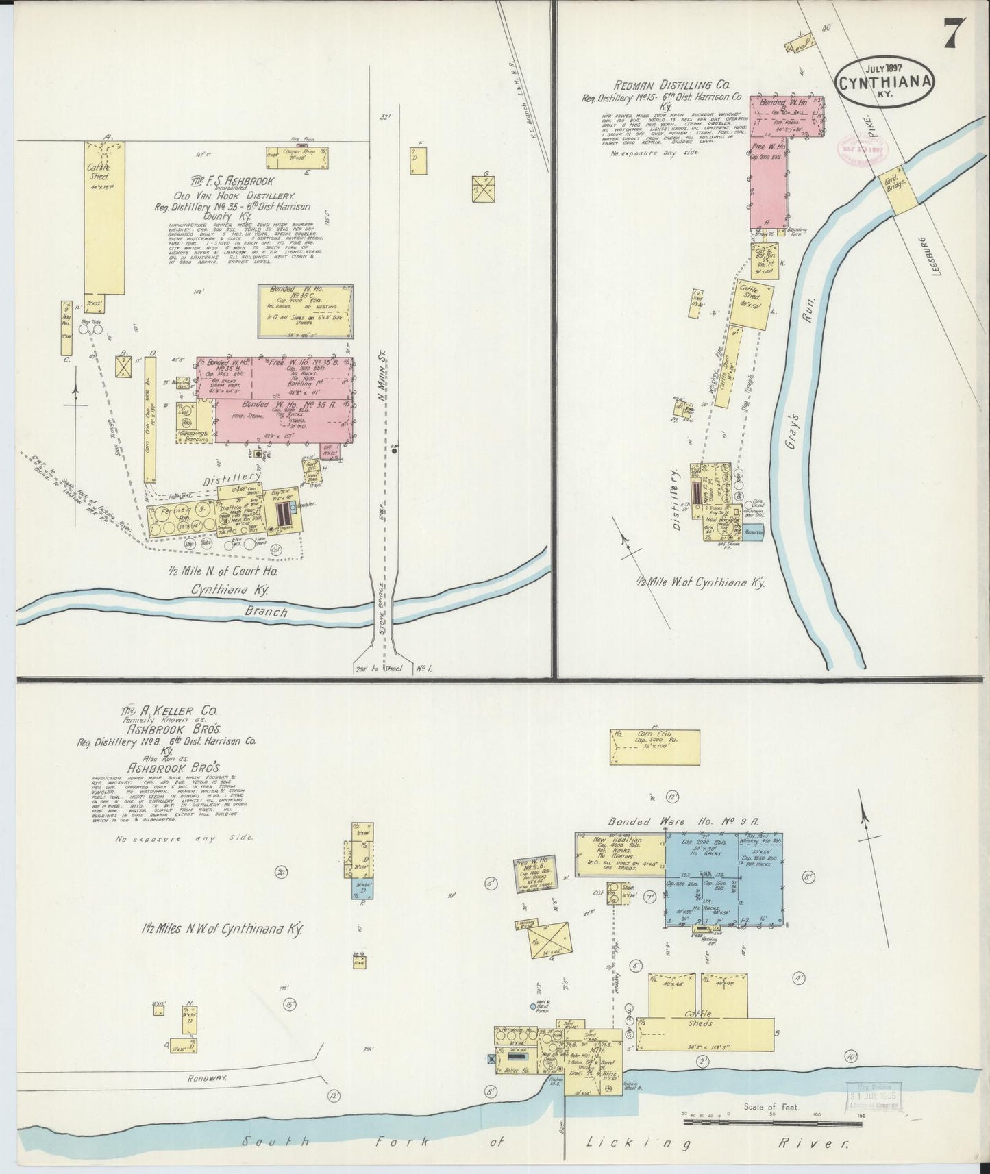Sanborn Fire Insurance Map from Cynthiana, Harrison County, Kentucky (1897), Sheet #0007 - Historic Sanborn Fire Insurance Map Print, vintage old map wall art, antique decor, genealogy gift, Kentucky Kentucky map