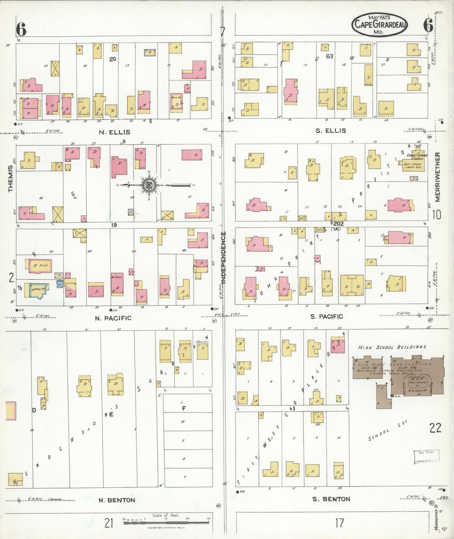 Sanborn Fire Insurance Map from Cape Girardeau, Cape Girardeau County, Missouri (1923), Sheet #0006 - Historic Sanborn Fire Insurance Map Print, vintage old map wall art, antique decor, genealogy gift, Missouri Missouri map