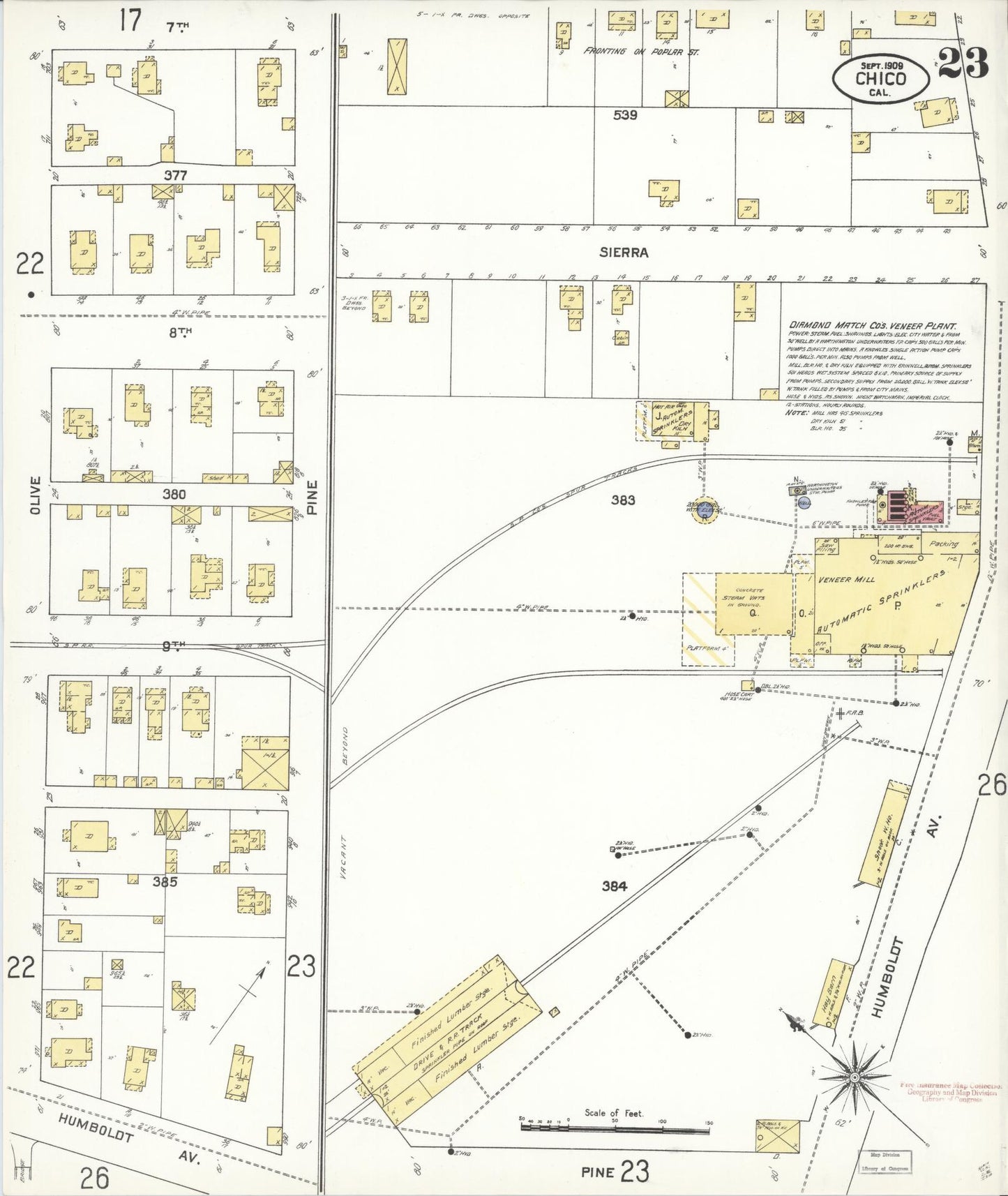 Sanborn Fire Insurance Map from Chico, Butte County, California (1909), Sheet #0023 - Historic Sanborn Fire Insurance Map Print, vintage old map wall art, antique decor, genealogy gift, California California map