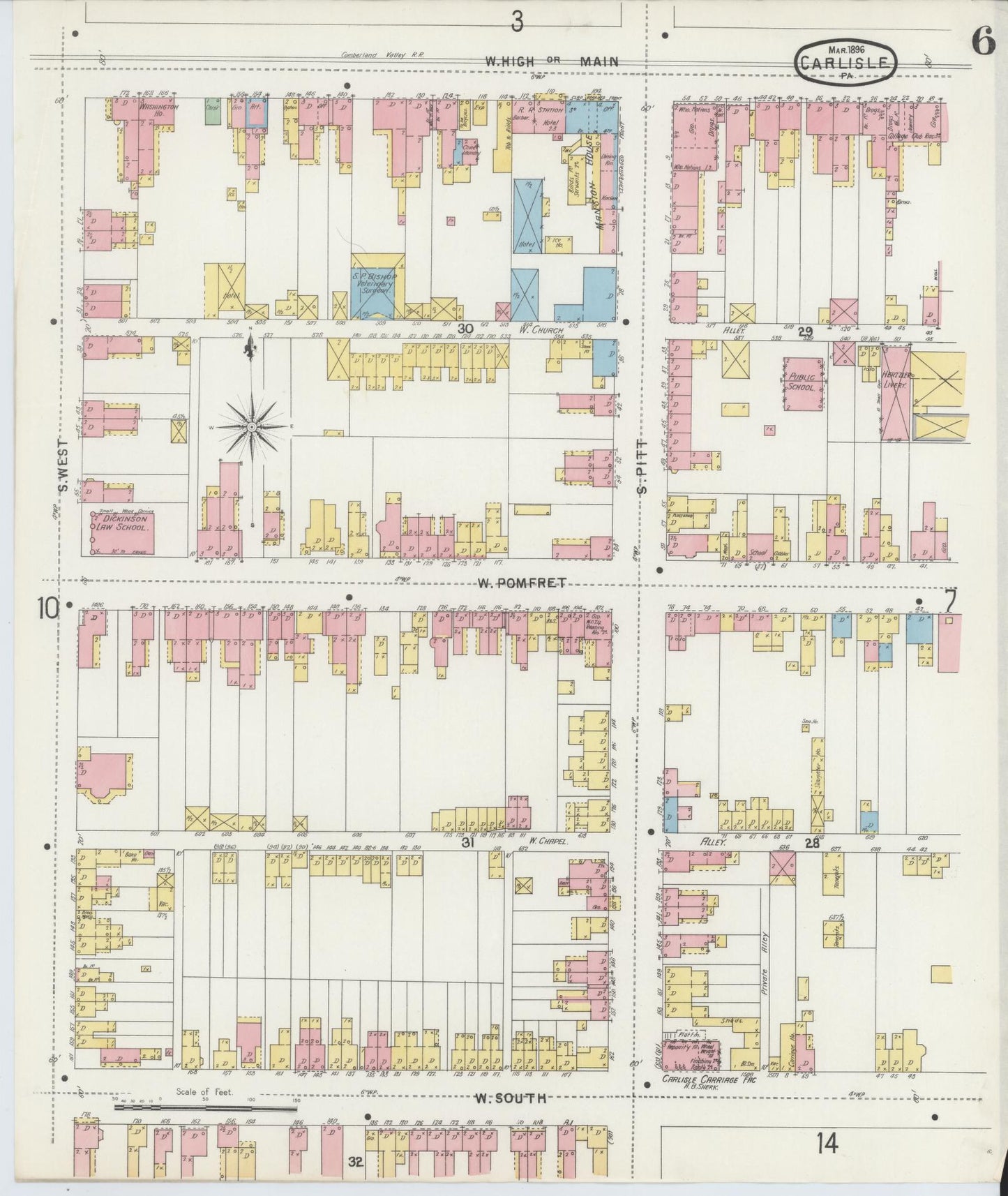 Sanborn Fire Insurance Map from Carlisle, Cumberland County, Pennsylvania (1896), Sheet #0006 - Historic Sanborn Fire Insurance Map Print, vintage old map wall art, antique decor, genealogy gift, Pennsylvania Pennsylvania map