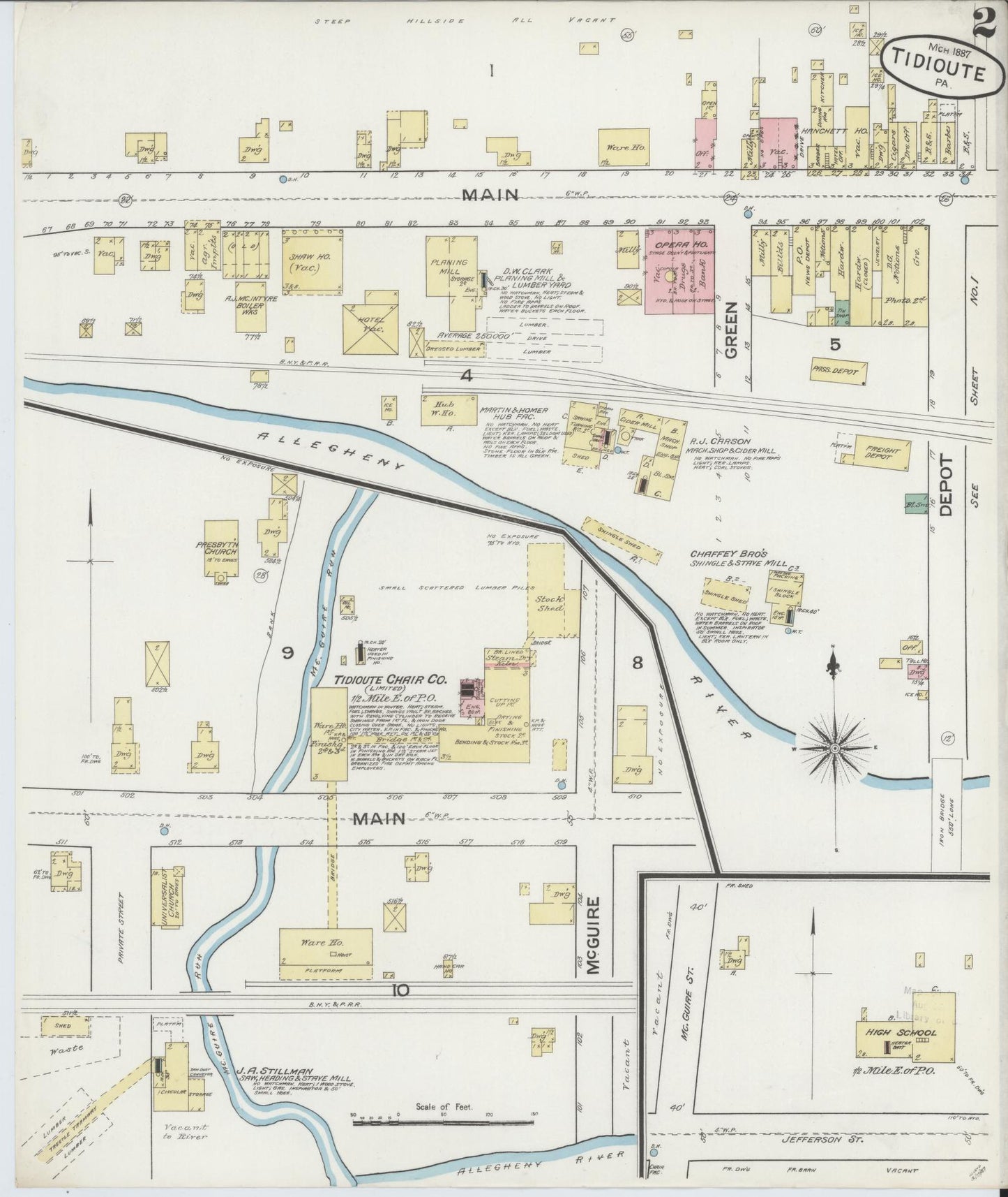 Sanborn Fire Insurance Map from Tidioute, Warren County, Pennsylvania (1887), Sheet #0002 - Complete Map Set gallery image, historic Sanborn map, vintage wall art, Pennsylvania Pennsylvania