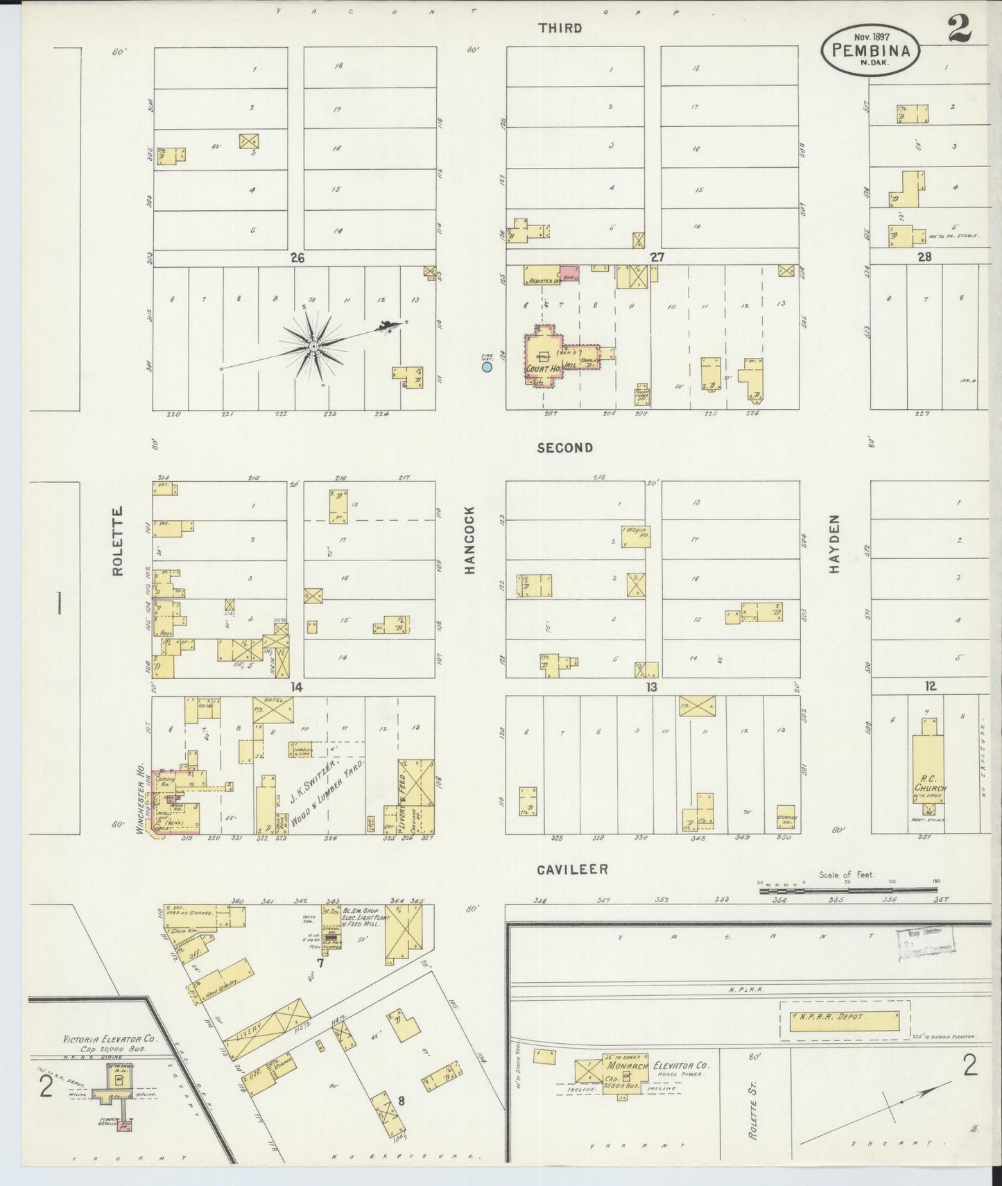 Sanborn Fire Insurance Map from Pembina, Pembina County, North Dakota (1897), Sheet #0002 - Complete Map Set gallery image, historic Sanborn map, vintage wall art, North Dakota North Dakota