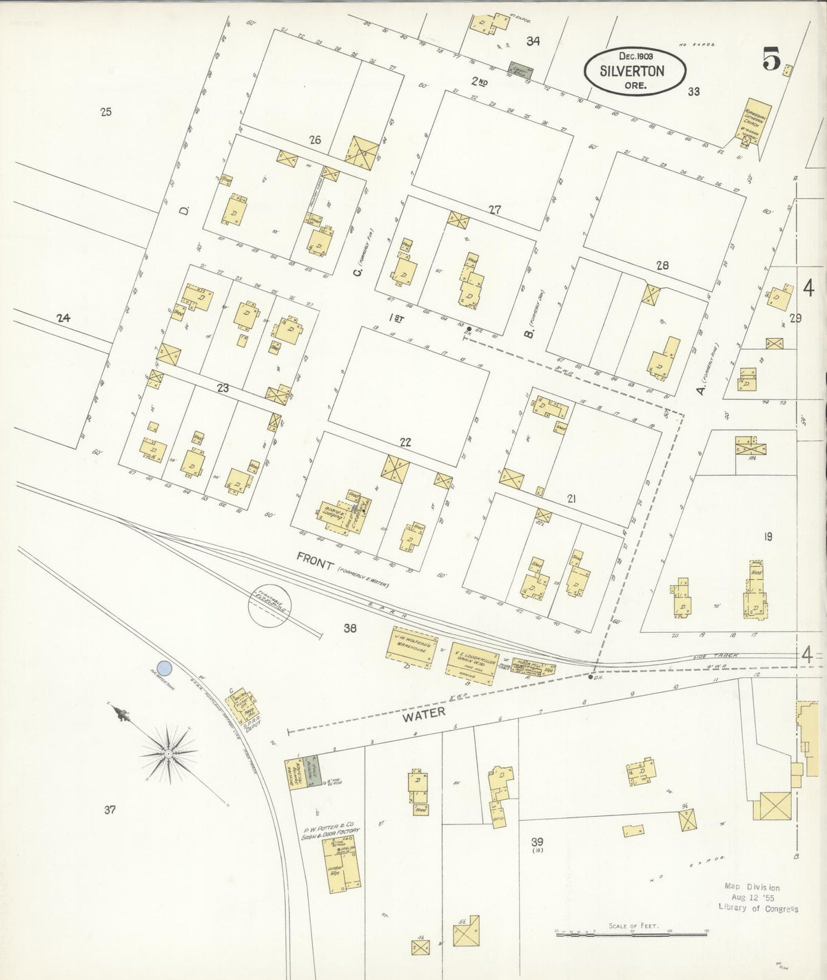 Sanborn Fire Insurance Map from Silverton, Marion County, Oregon (1903), Sheet #0005 - Historic Sanborn Fire Insurance Map Print, vintage old map wall art, antique decor, genealogy gift, Oregon Oregon map