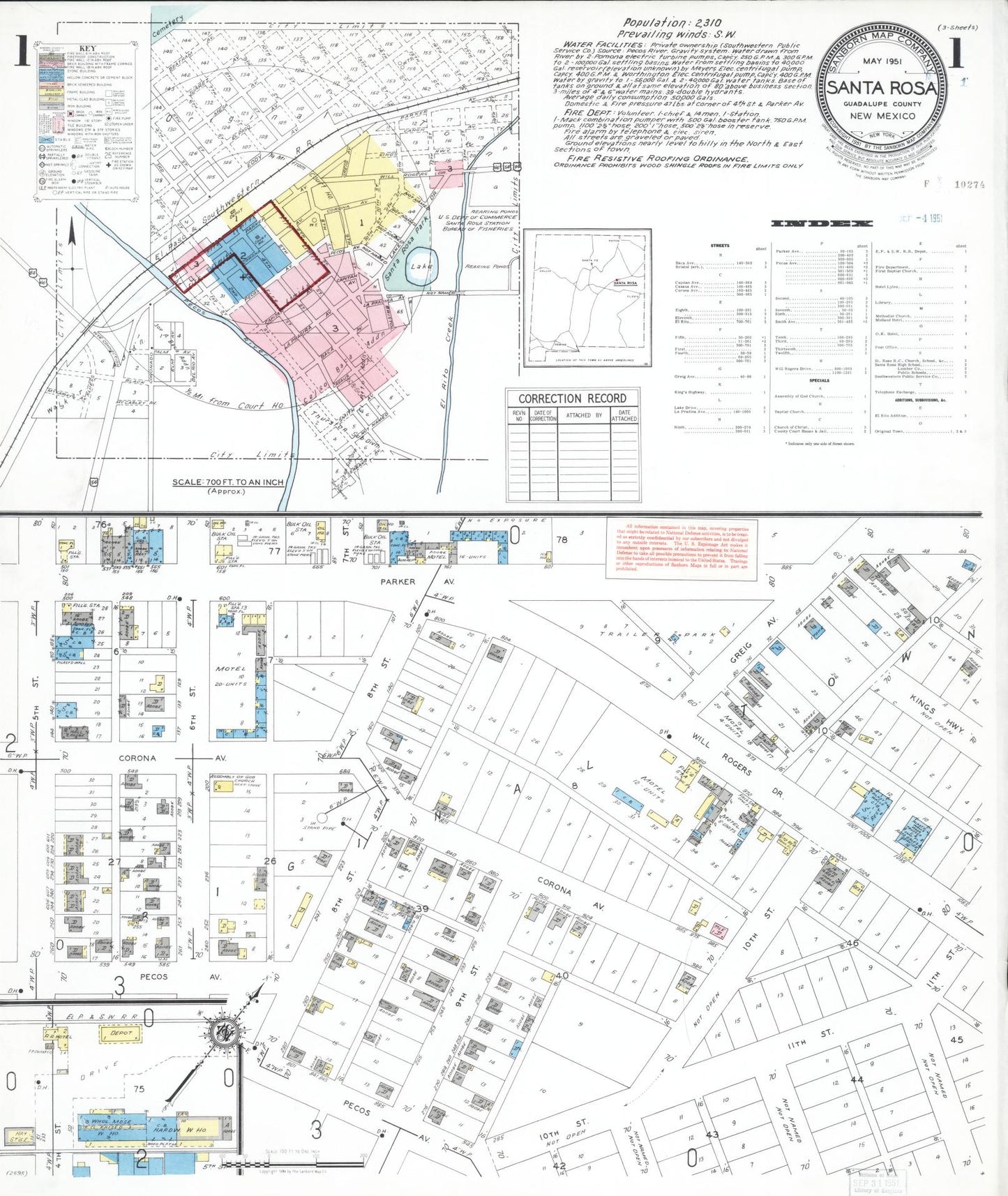 Sanborn Fire Insurance Map from Santa Rosa, Guadalupe County, New Mexico. (1951) – Historic Sanborn Fire Insurance Map Print