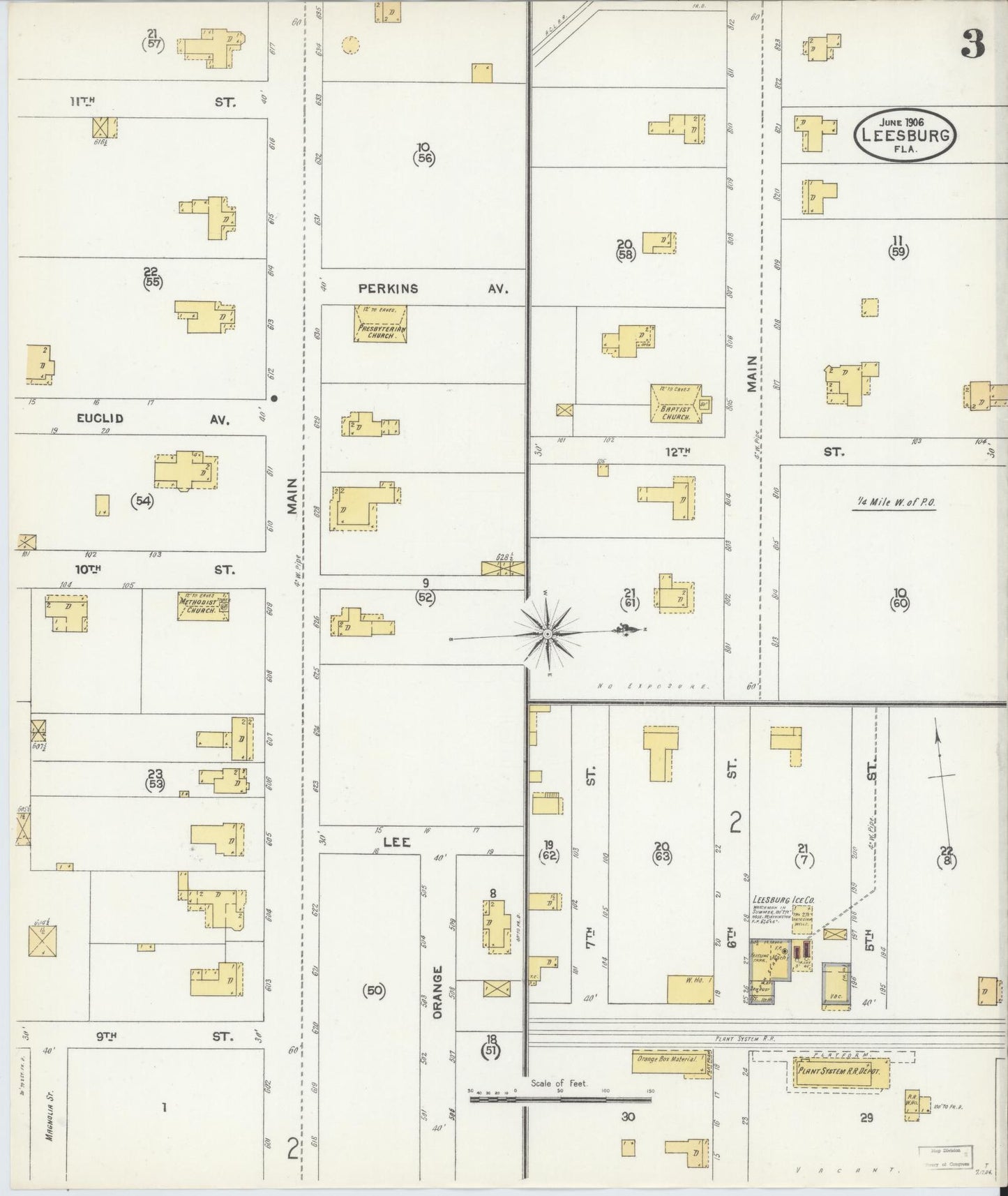 Sanborn Fire Insurance Map from Leesburg, Lake County, Florida (1906), Sheet #0003 - Complete Map Set gallery image, historic Sanborn map, vintage wall art, Florida Florida