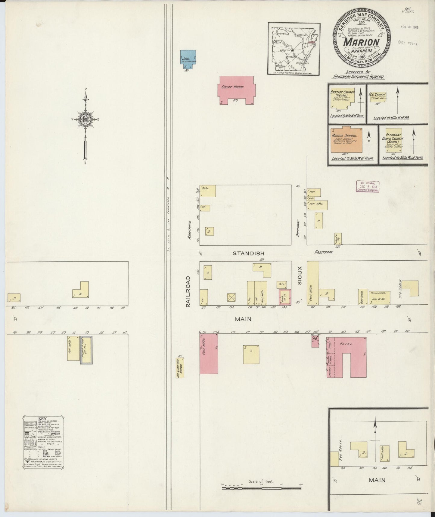 Sanborn Fire Insurance Map from Marion, Crittenden County, Arkansas (1913), Sheet #0001 - Historic Sanborn Fire Insurance Map Print, vintage old map wall art, antique decor, genealogy gift, Arkansas Arkansas map