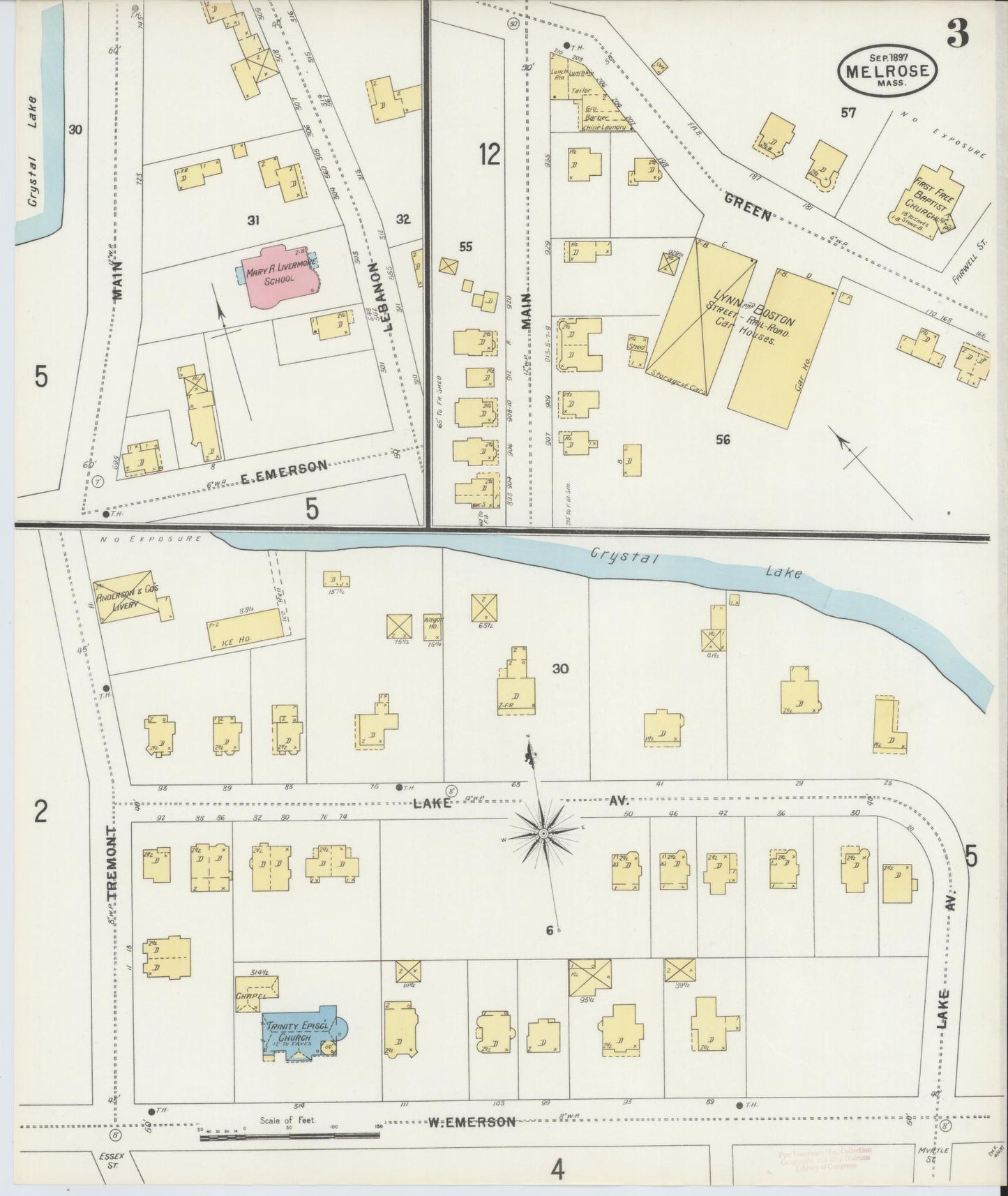 Sanborn Fire Insurance Map from Melrose, Middlesex County, Massachusetts (1897), Sheet #0003 - Historic Sanborn Fire Insurance Map Print, vintage old map wall art, antique decor, genealogy gift, Massachusetts Massachusetts map