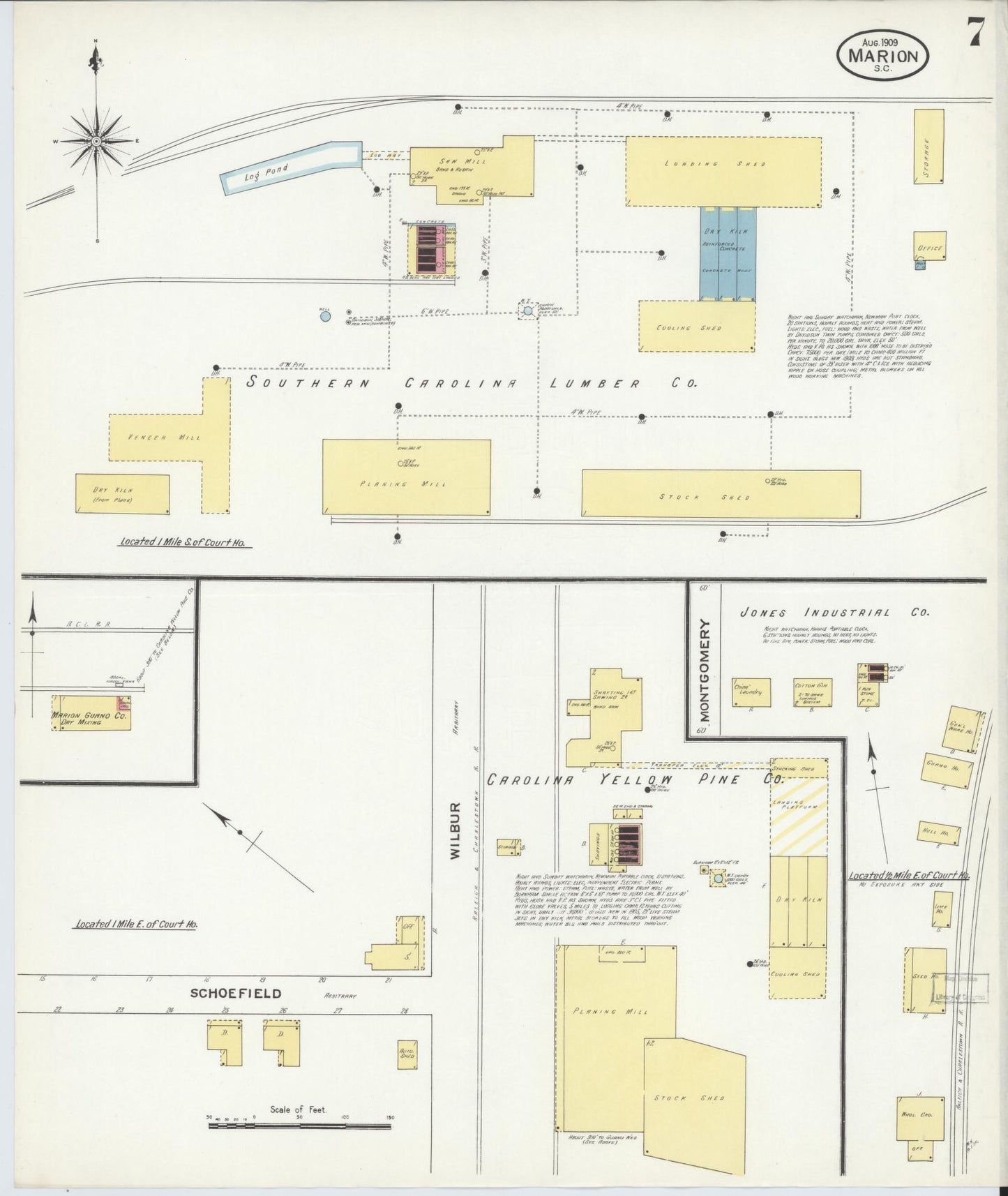 Sanborn Fire Insurance Map from Marion, Marion County, South Carolina (1909), Sheet #0007 - Complete Map Set gallery image, historic Sanborn map, vintage wall art, South Carolina South Carolina