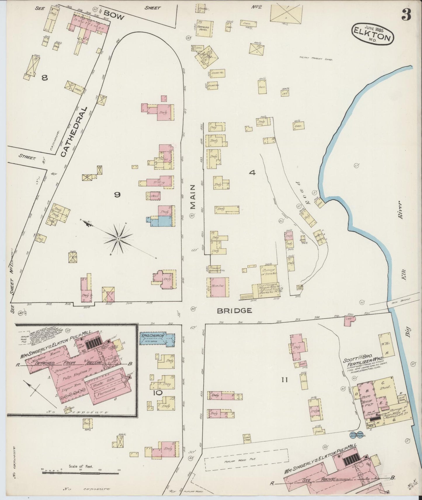 Sanborn Fire Insurance Map from Elkton, Cecil County, Maryland (1885), Sheet #0003 - Complete Map Set gallery image, historic Sanborn map, vintage wall art, Maryland Maryland