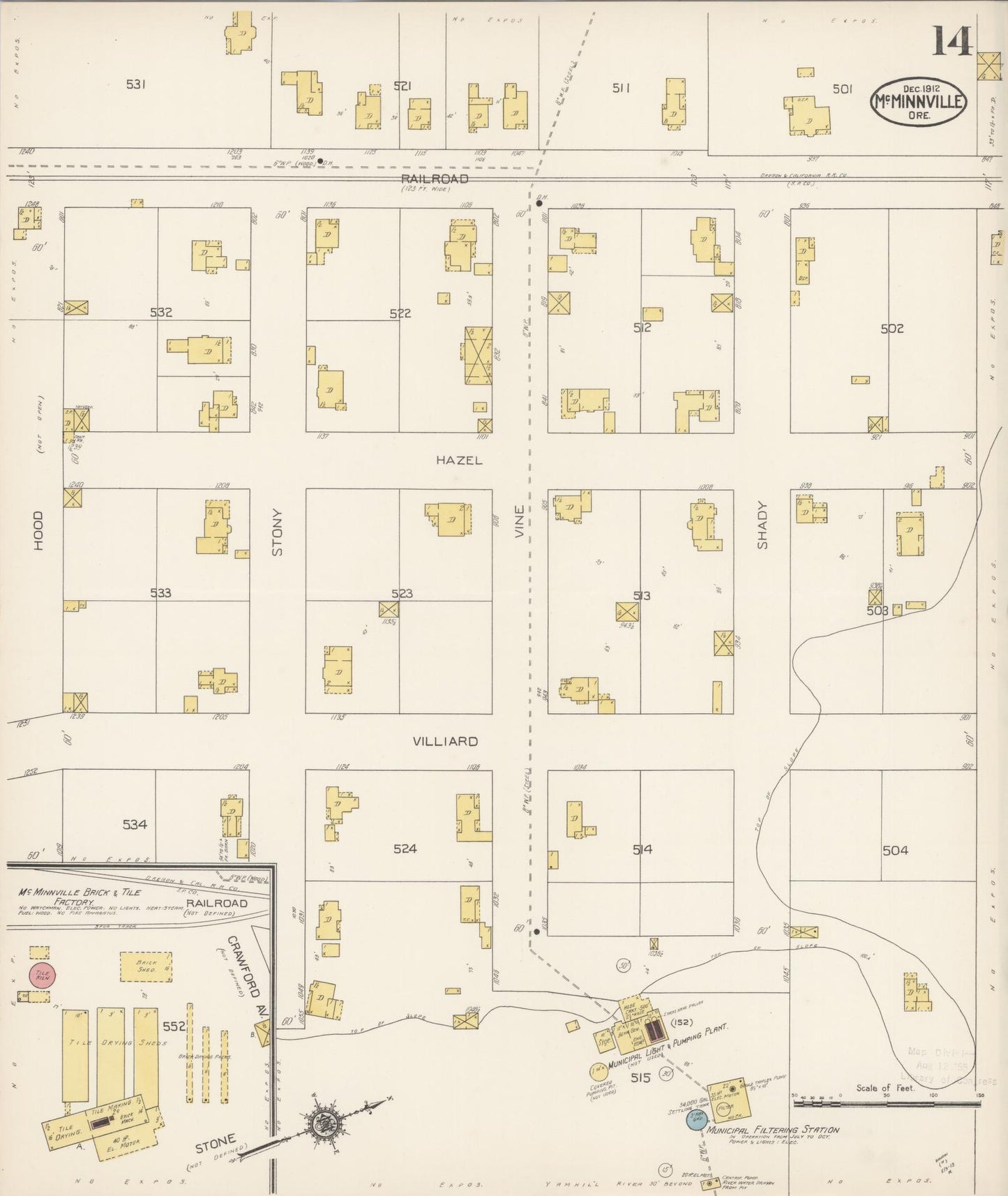 Sanborn Fire Insurance Map from McMinnville, Yamhill County, Oregon (1912), Sheet #0014 - Historic Sanborn Fire Insurance Map Print, vintage old map wall art, antique decor, genealogy gift, Oregon Oregon map