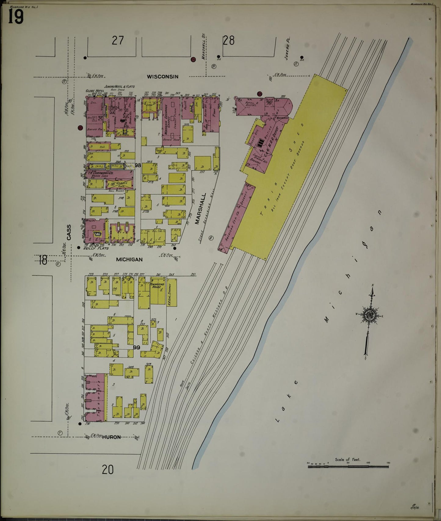 Sanborn Fire Insurance Map from Milwaukee, Milwaukee County, Wisconsin (1910), Sheet #0019 - Historic Sanborn Fire Insurance Map Print, vintage old map wall art, antique decor, genealogy gift, Wisconsin Wisconsin map