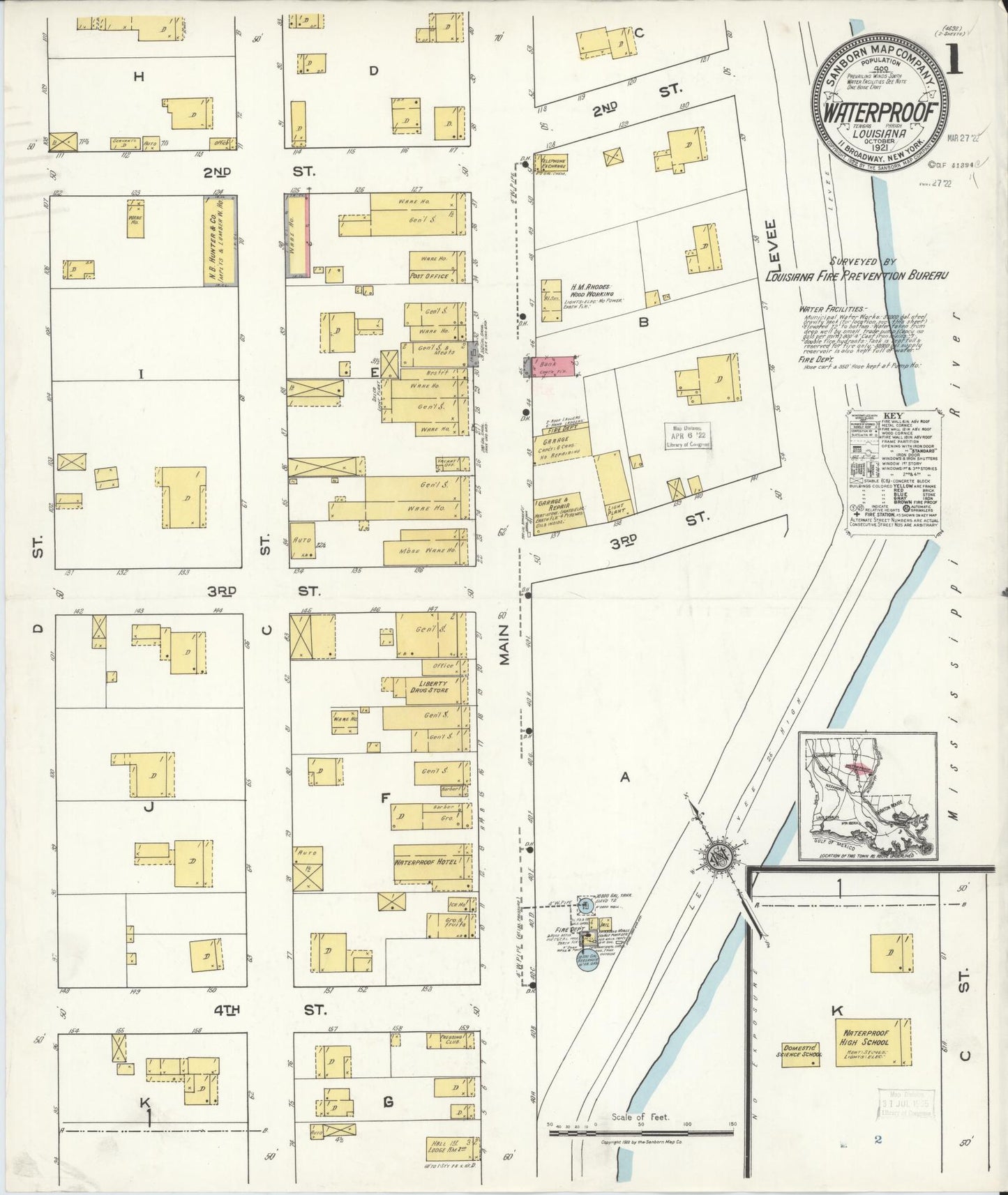 Sanborn Fire Insurance Map from Waterproof, Tensas Parish, Louisiana. (1921) – Historic Sanborn Fire Insurance Map Print