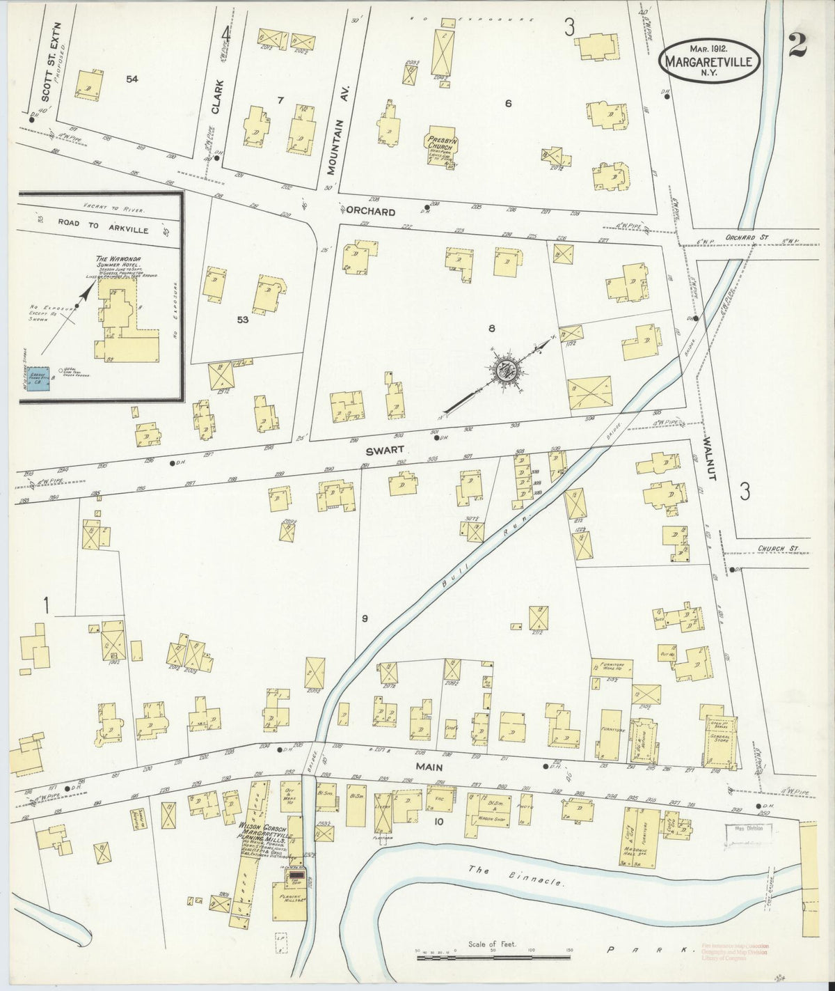 Sanborn Fire Insurance Map from Margaretville, Delaware County, New York (1912), Sheet #0002 - Historic Sanborn Fire Insurance Map Print, vintage old map wall art, antique decor, genealogy gift, Margaretville Delaware map